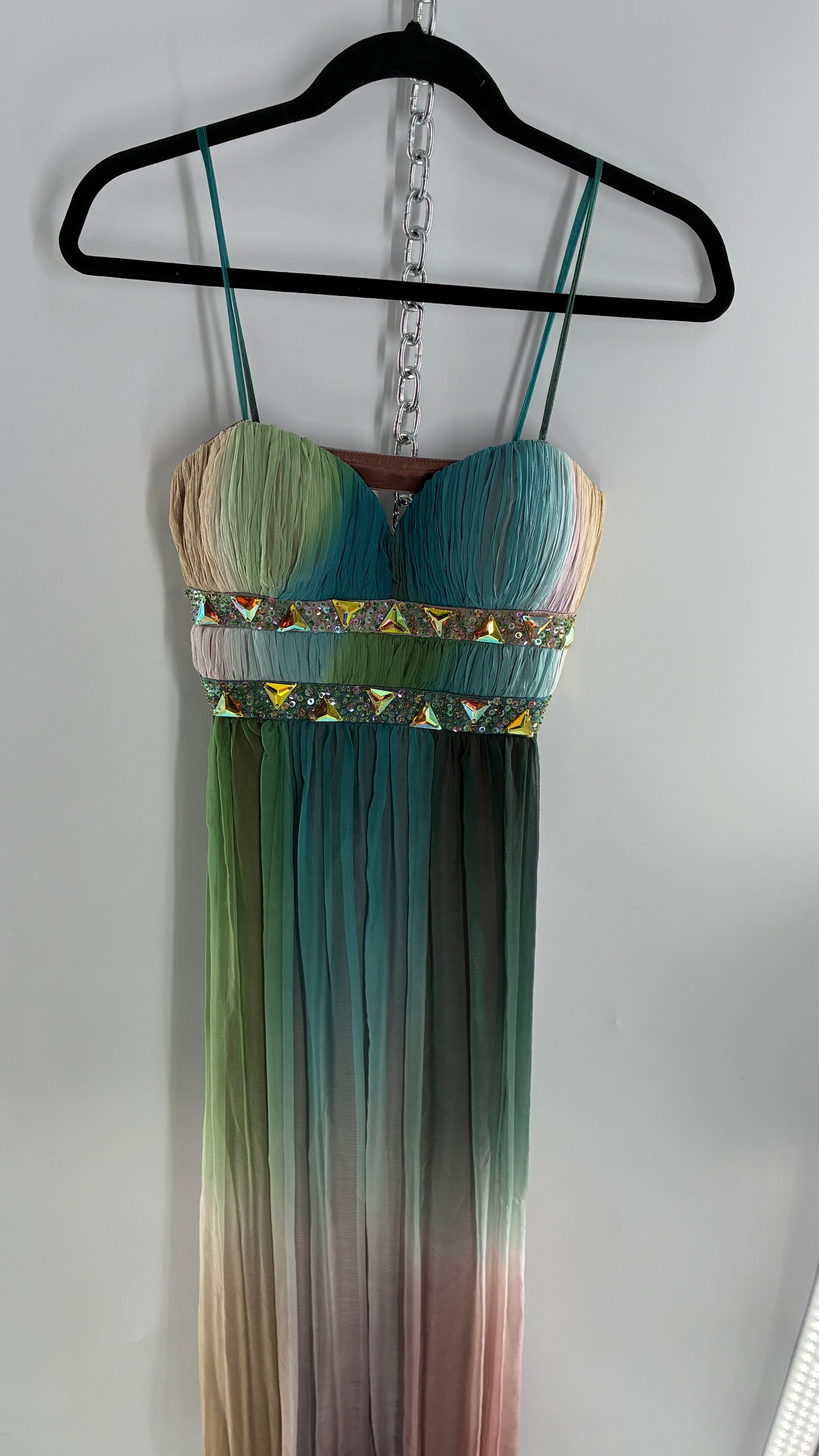 Vintage Dave & Johnny 100% Silk Ombré Bustier, Open Back Gown (5/XS/S)