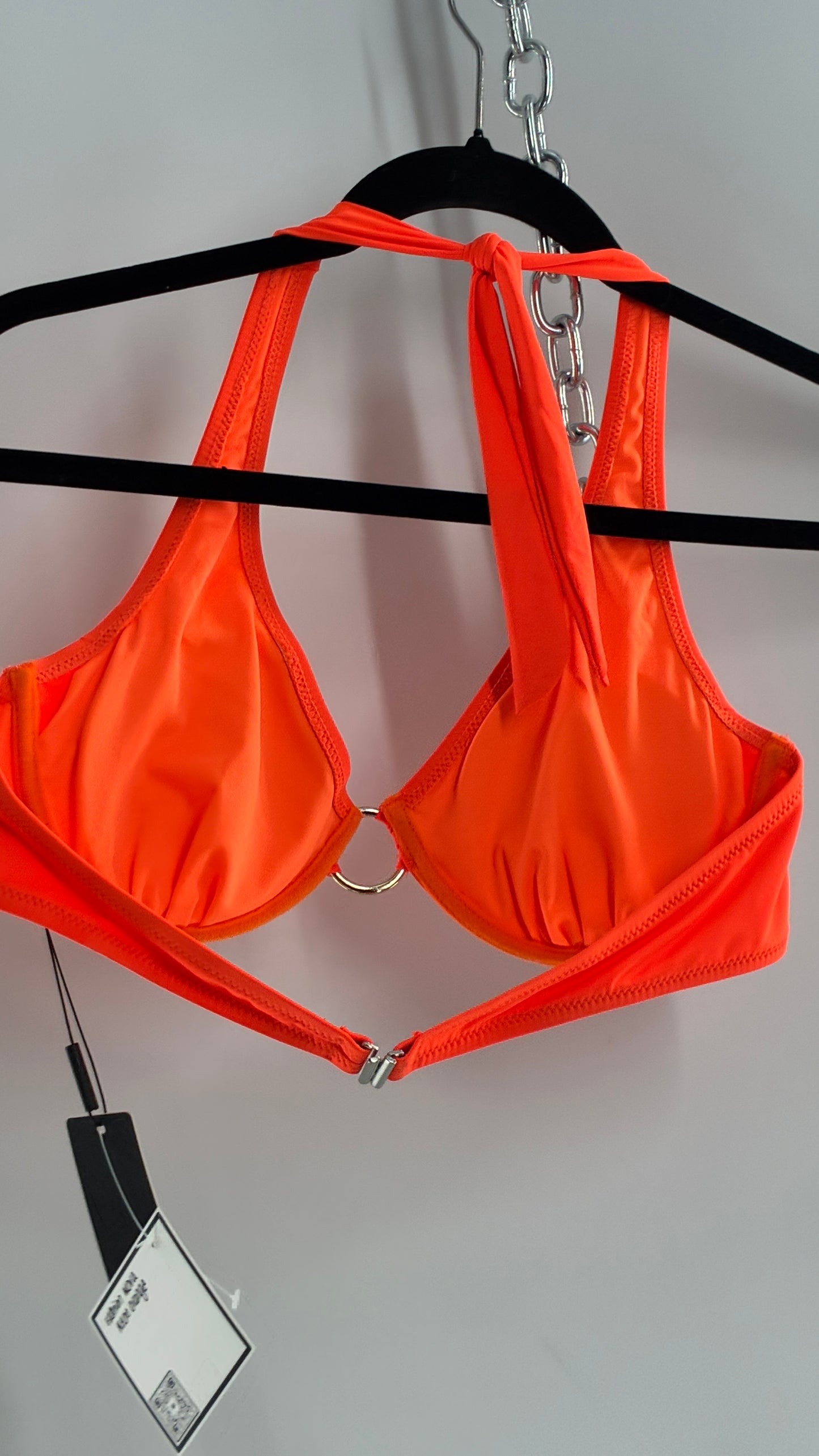 FASHION NOVA Neon Orange Underwire Swim Halter with Tags Attached (Medium)