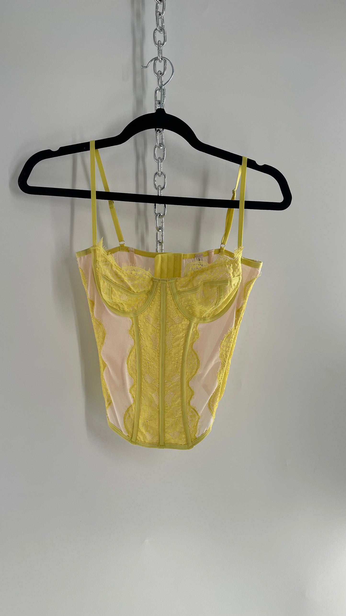 Urban Outfitters Yellow Lace Corset with Boning (Large)