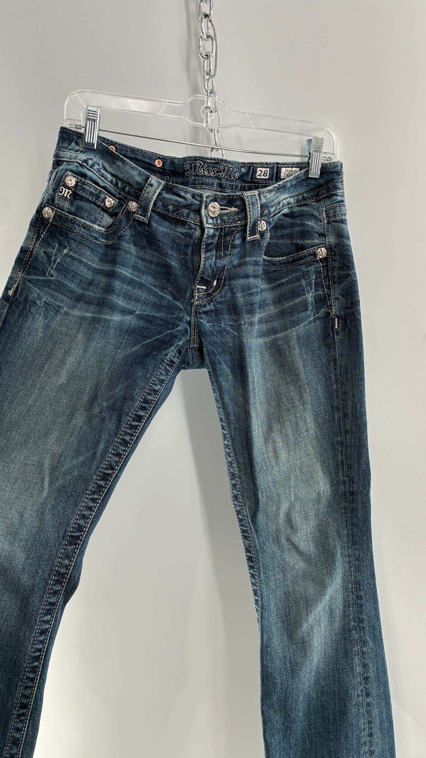 Vintage MISSME Kick Flare Jeans with Embroidered Pockets with Rhinestone Detailing (28)