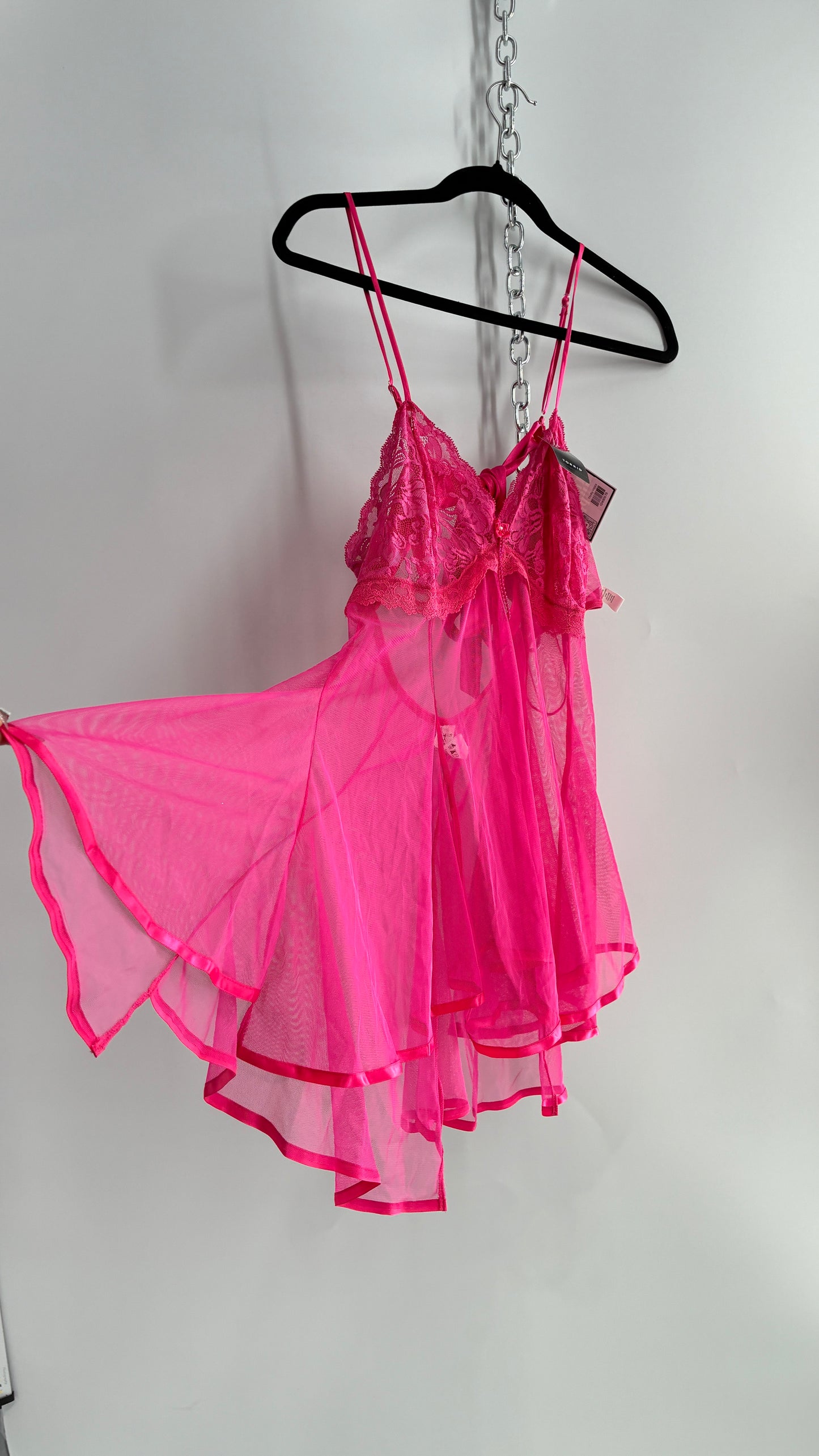 TORRID Hot Pink Handkerchief Hem Babydoll with Satin Bow Open Back (XL)