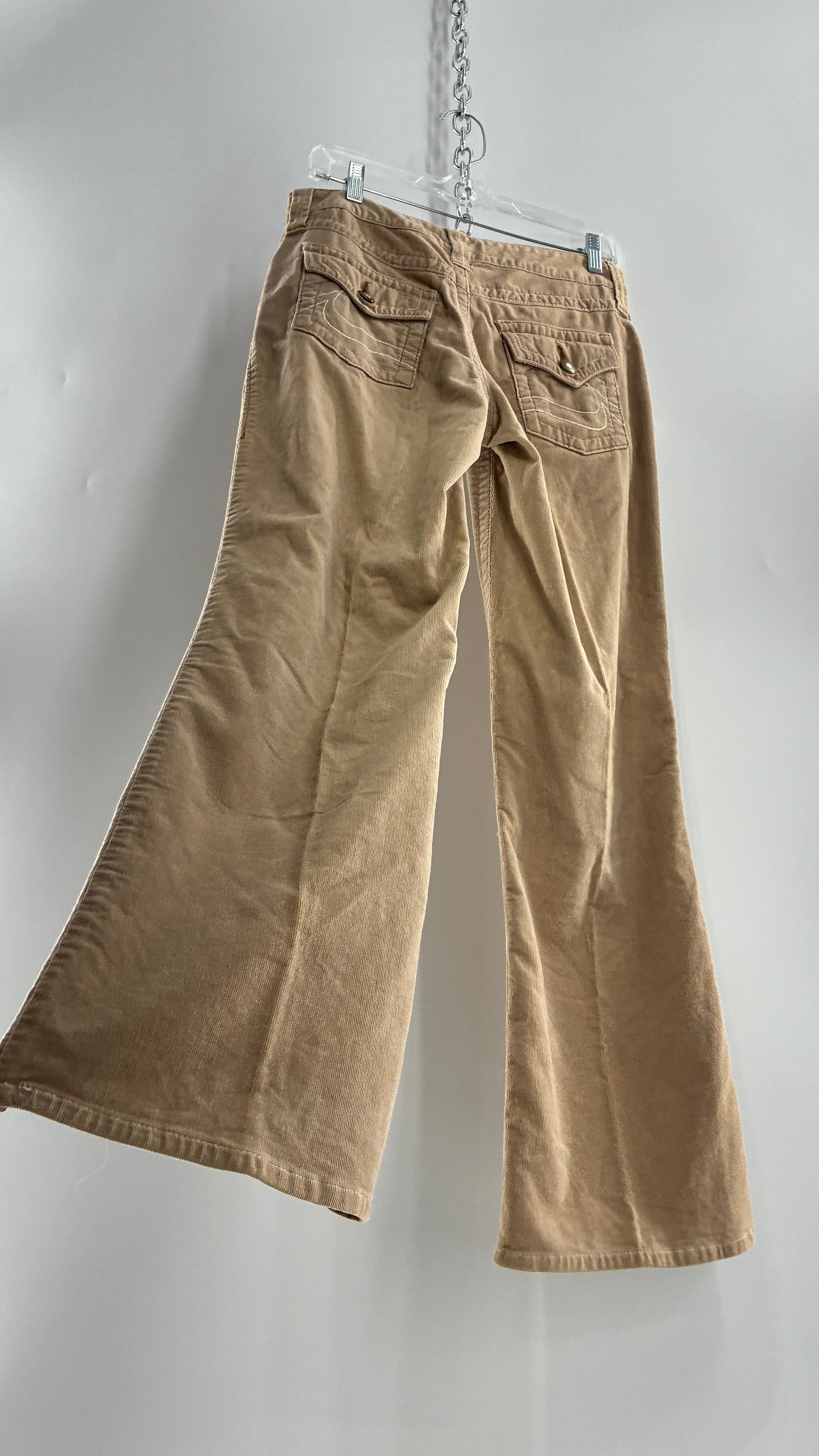 Vintage Fashion Bug Tan Corduroy Kick Flare Pants with Embroidered Bum Pockets (6)