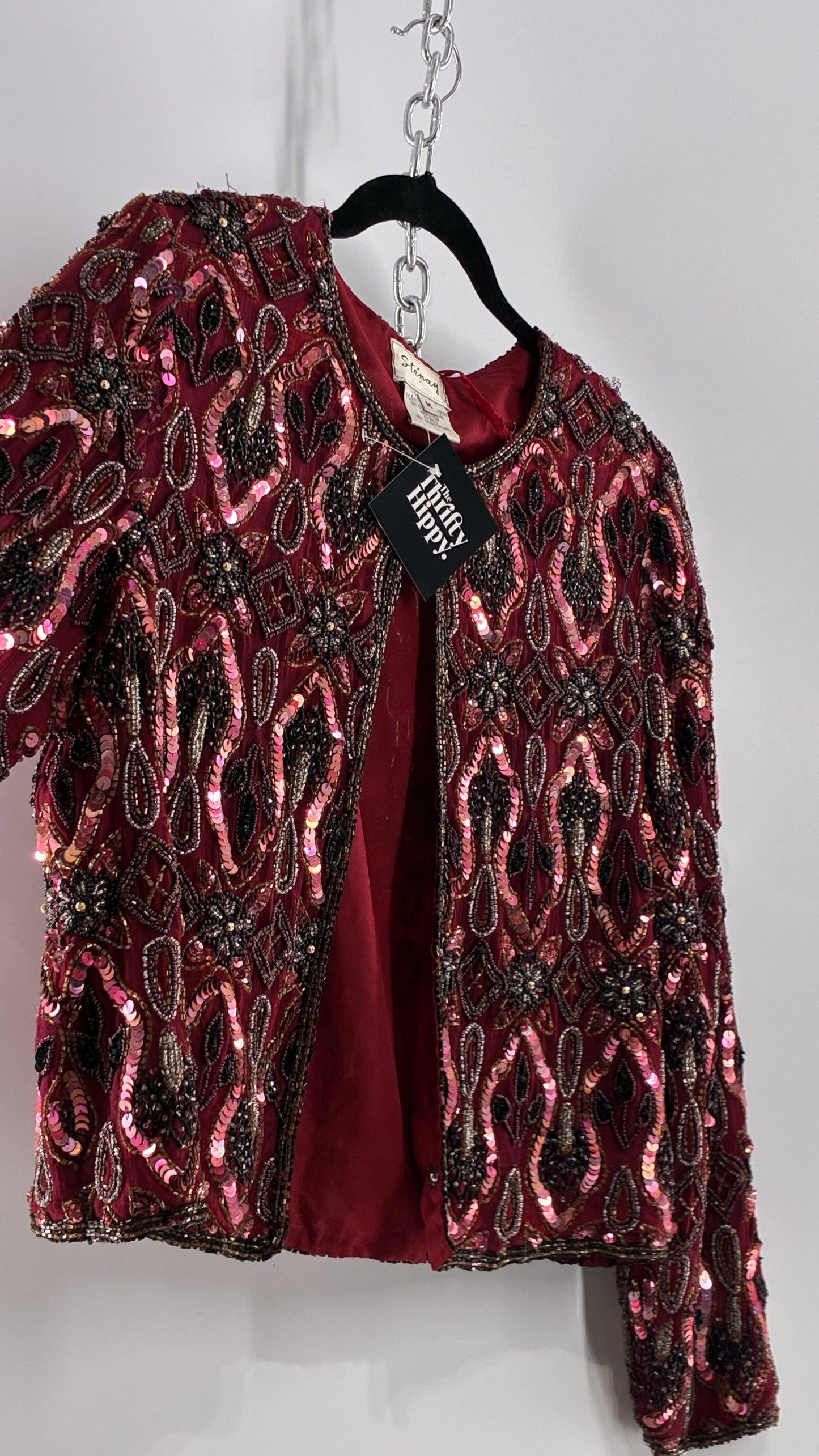 Vintage Beaded STENAY Burgundy Maroon Jacket (Medium)