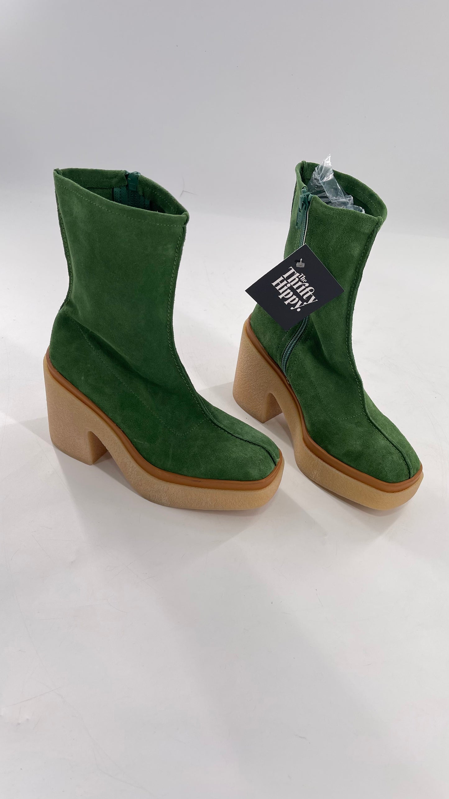 Free People Green Gigi Suede Leather Rubber Heel Boot (36.5)