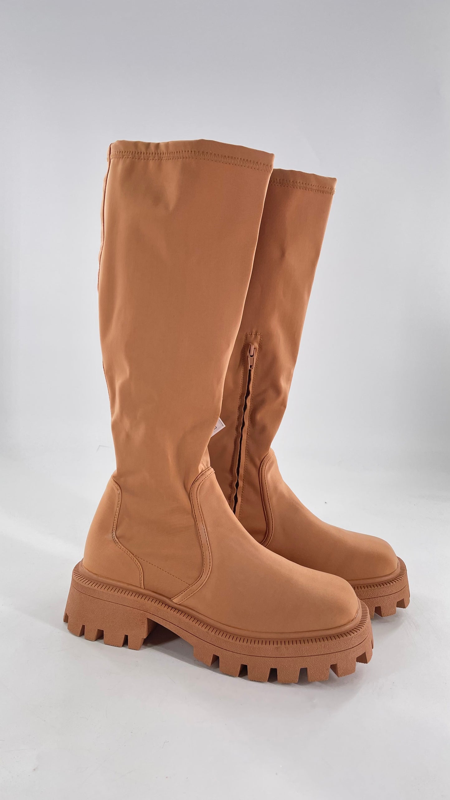 Urban Outfitters Tan Knee High Square Toe Sock Boot (8)