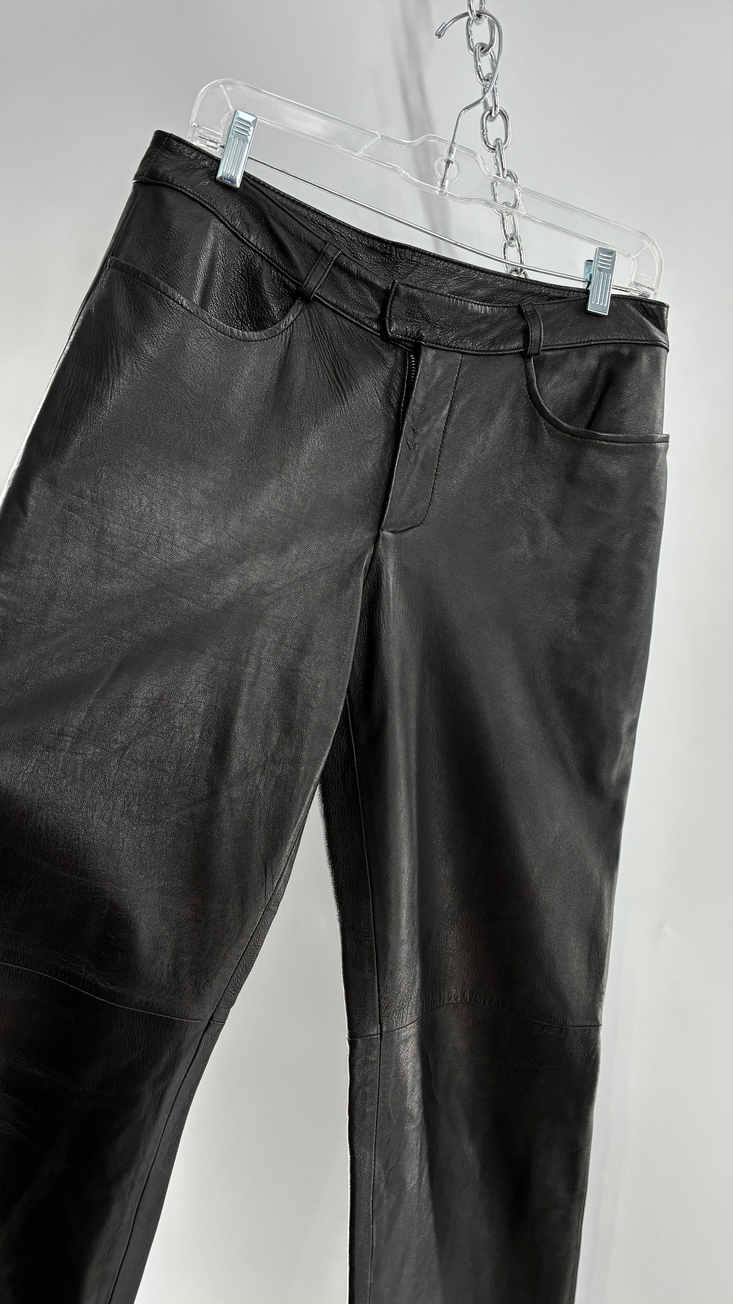 Vintage INC Black Soft Genuine Leather Side Closure Pants (6)