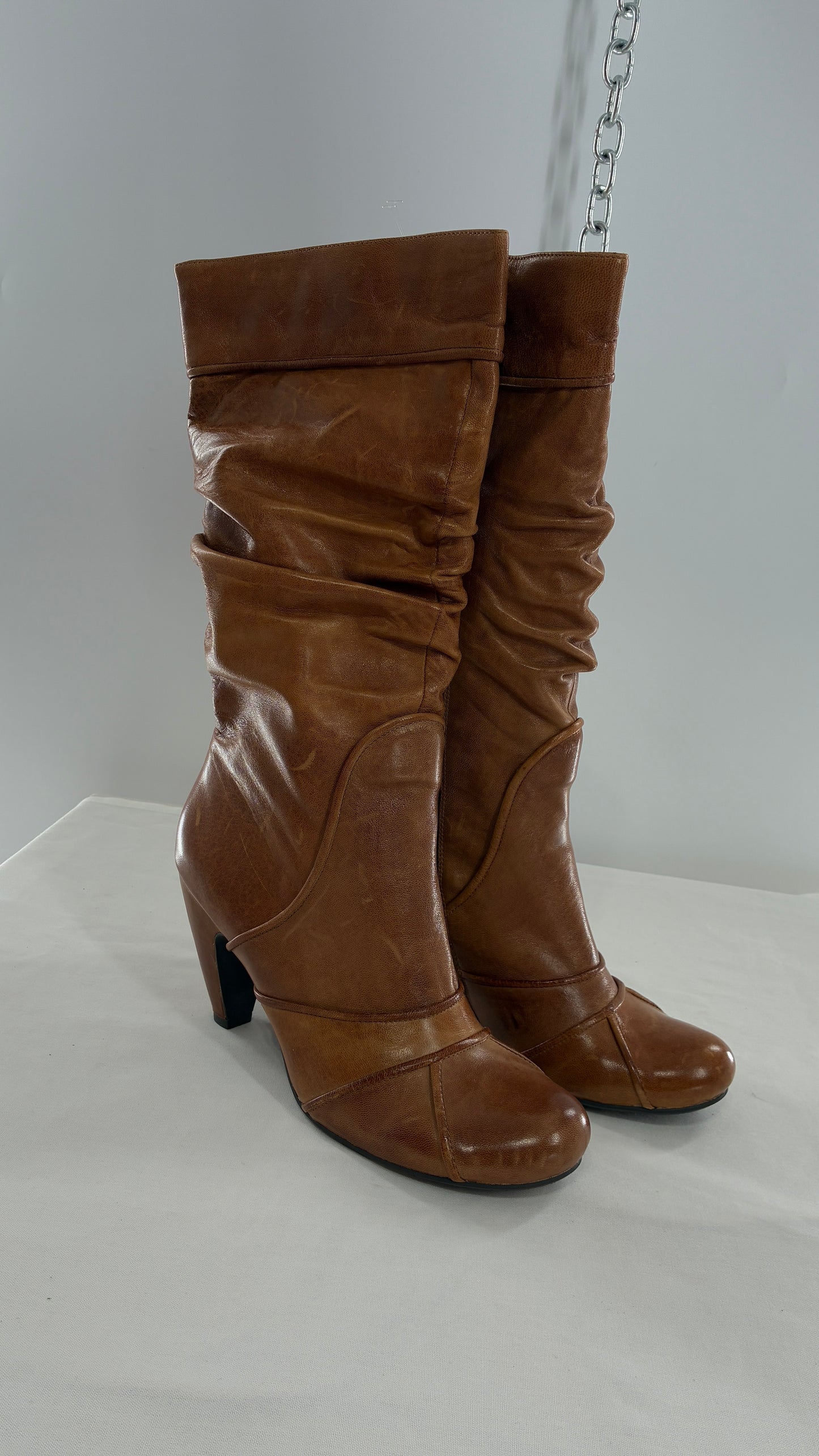 MIZ MOOZ Brown Leather Stacked Round Toe Boot (10)