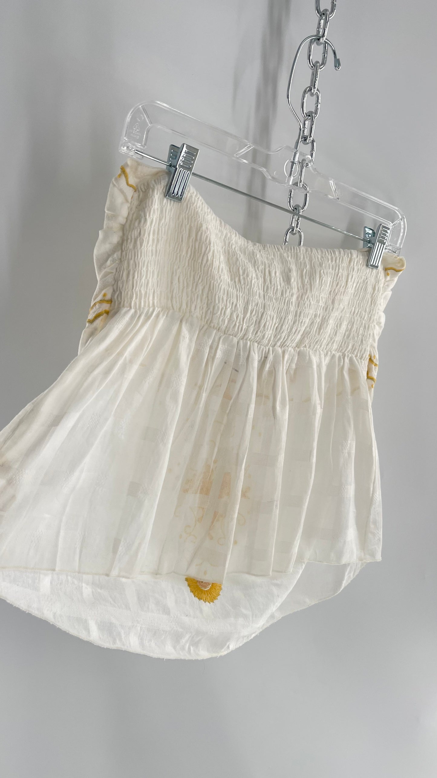 Intimately Free People White Cotton Tube Tank with Yellow Embroidered Detailing (L)