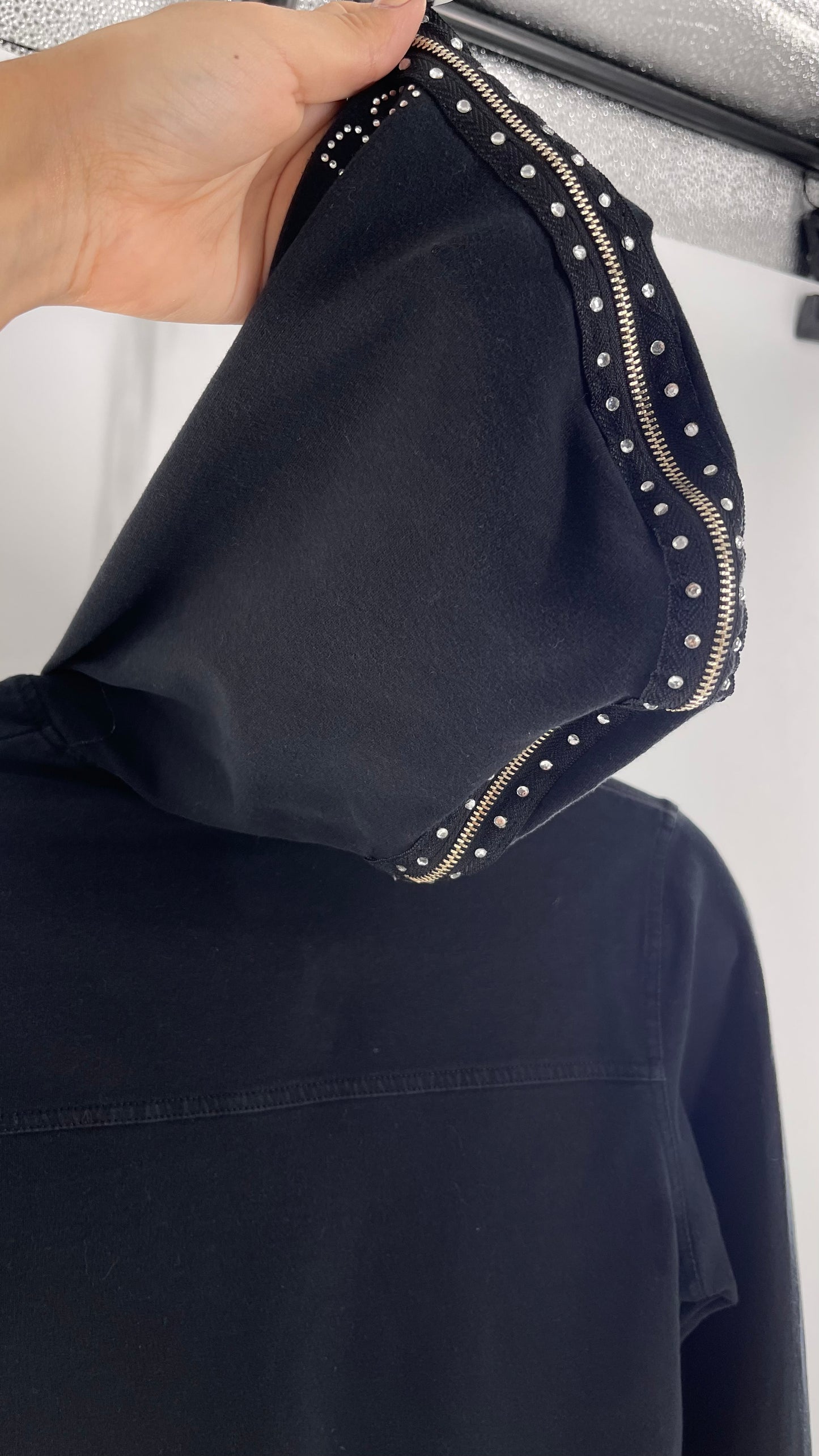 Vintage BCBG Rhinestone Logo Hoodie with Zip Up Studded Hood (Medium)