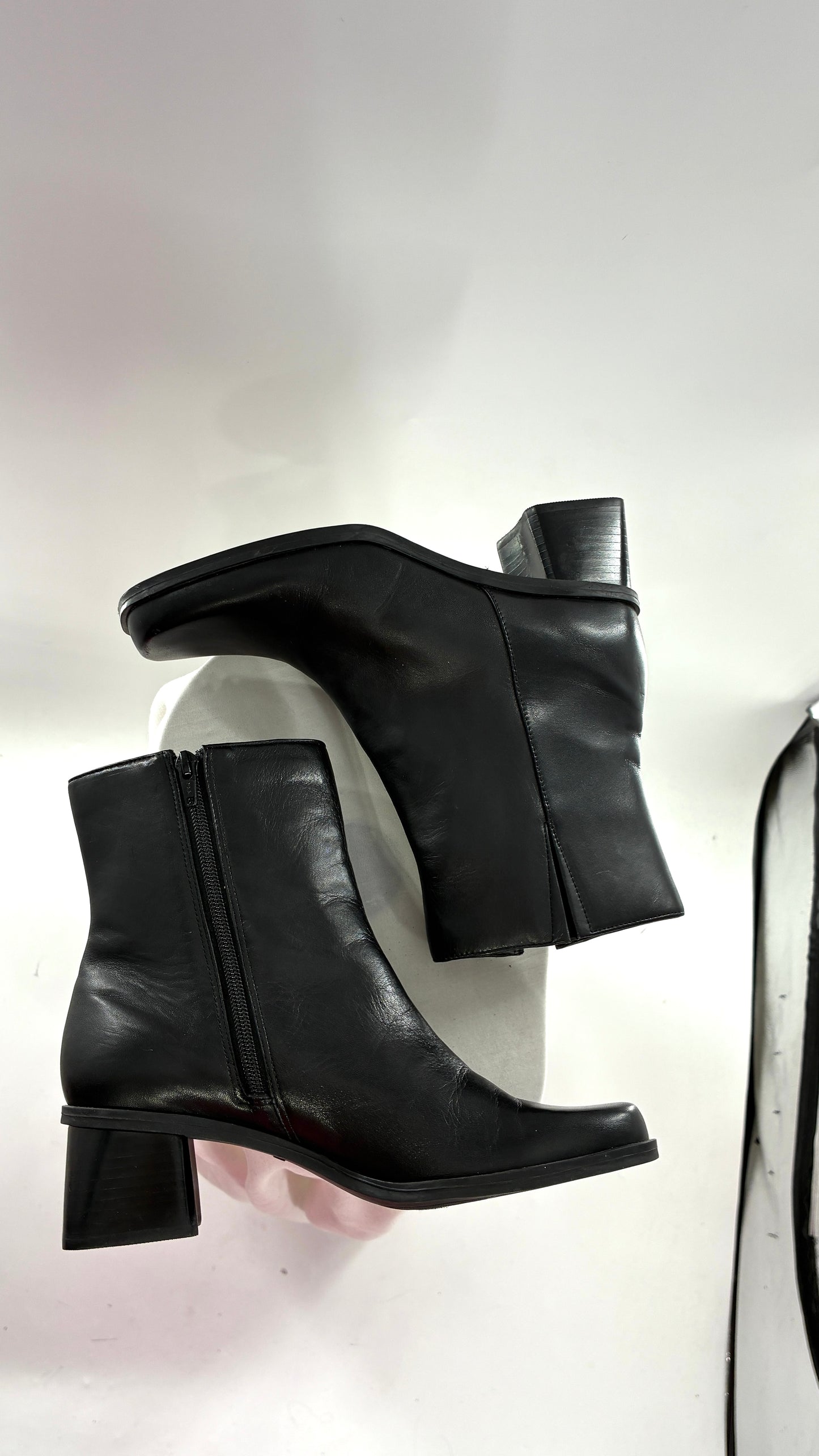Vintage Naturalizer Black Square Toe Genuine Leather Block Heel Boots Made in Brazil (8)