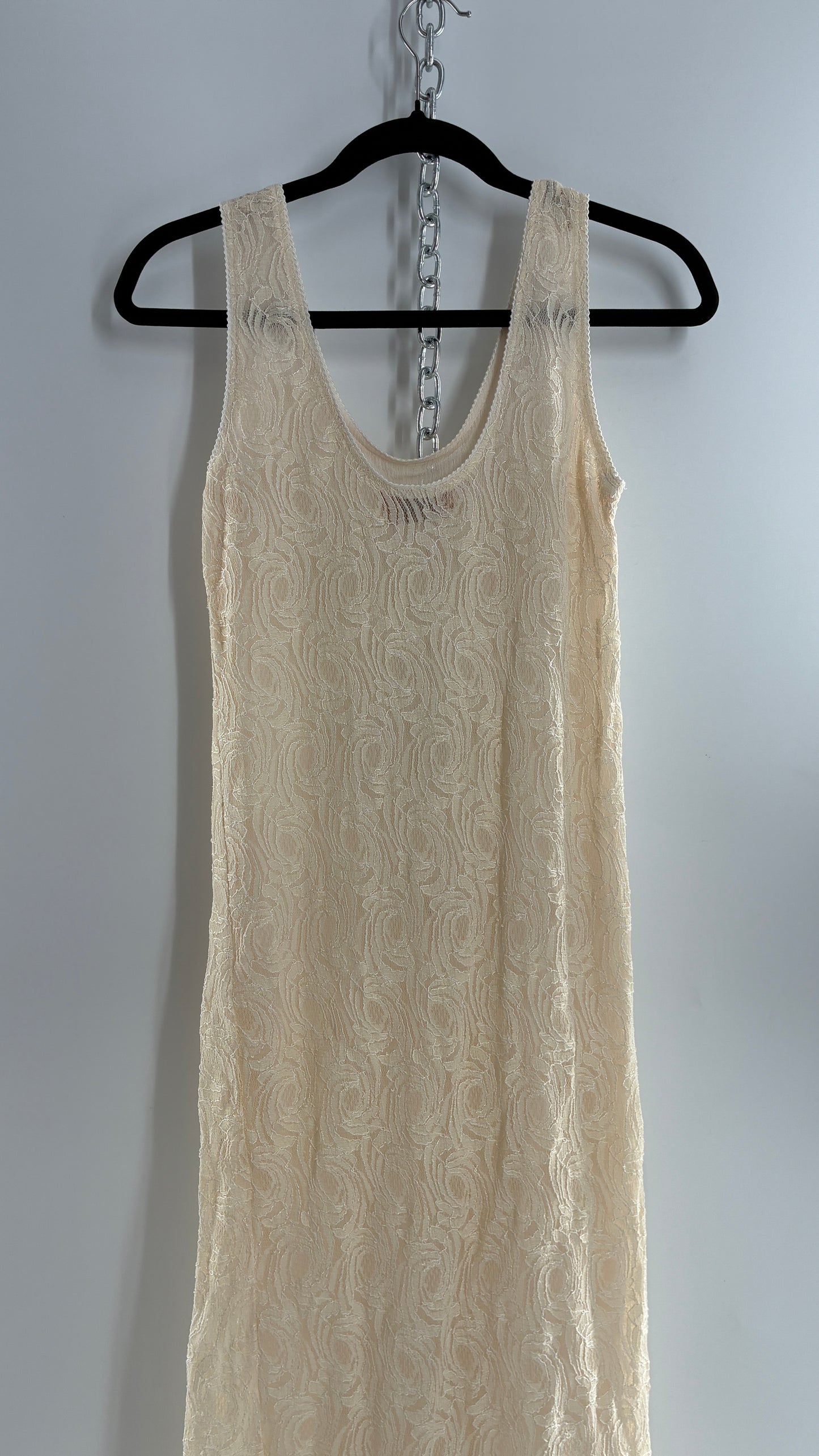Vintage SARA MIQUE New York Off White Maxi Dress and Balloon Sleeve Cardigan Set (M)