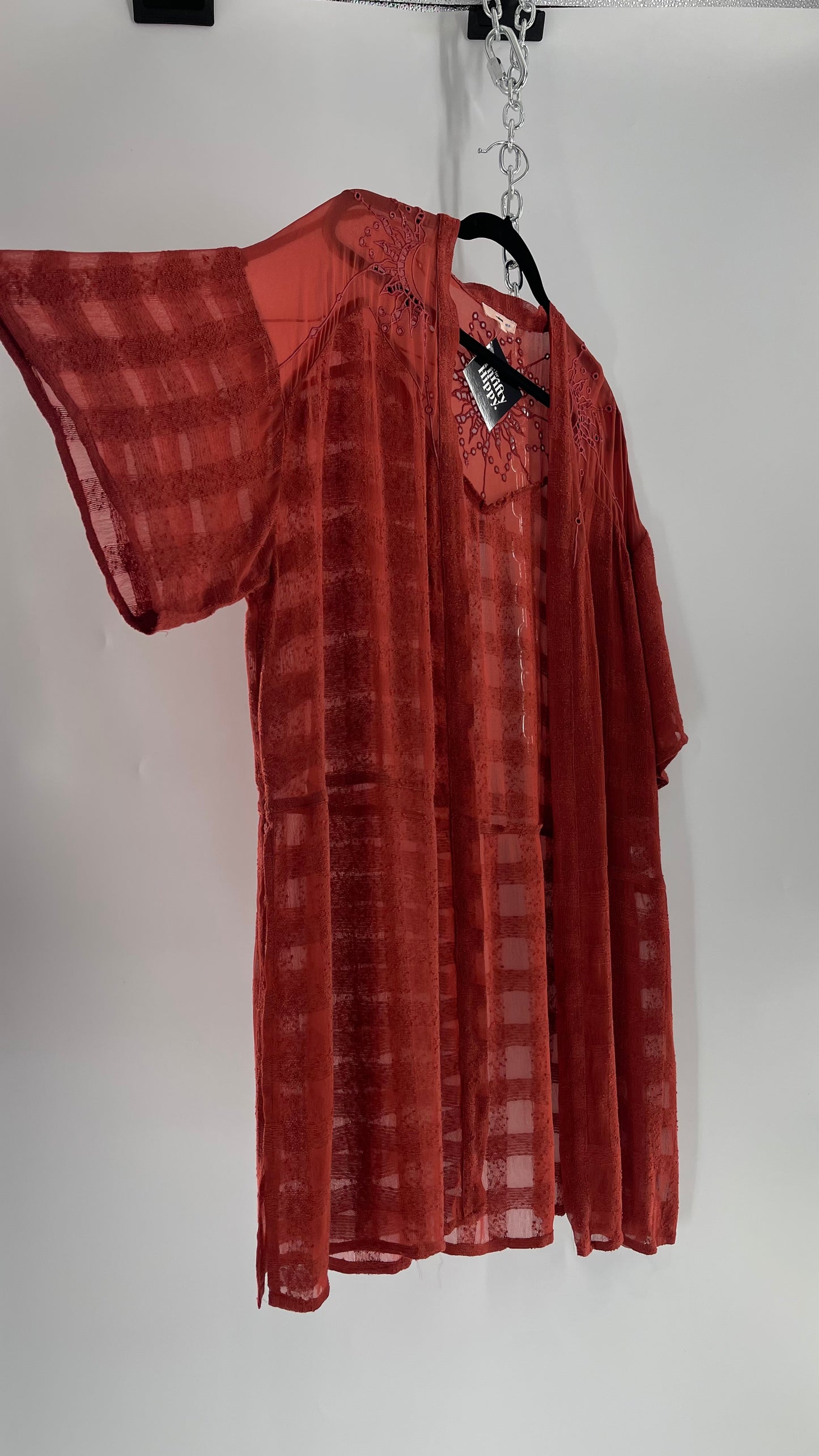 NFO Anthropologie Burnt Orange Cape With Embroidered Solstice Sun and Crescent Moon Designs (One Size)
