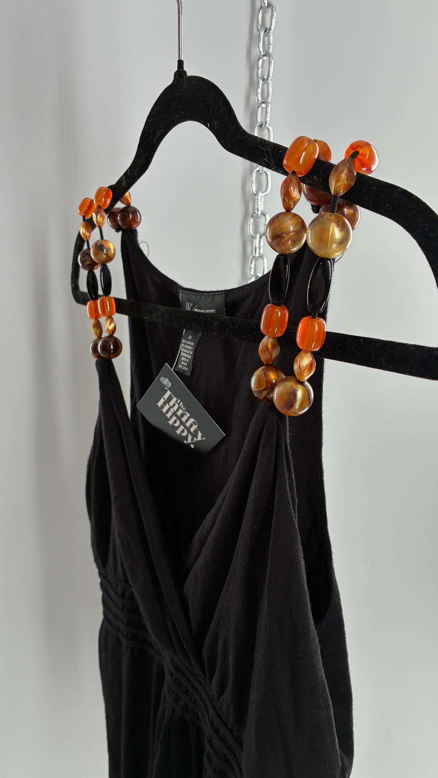 Vintage 1990s Black Camisole with Beaded Straps (Medium)