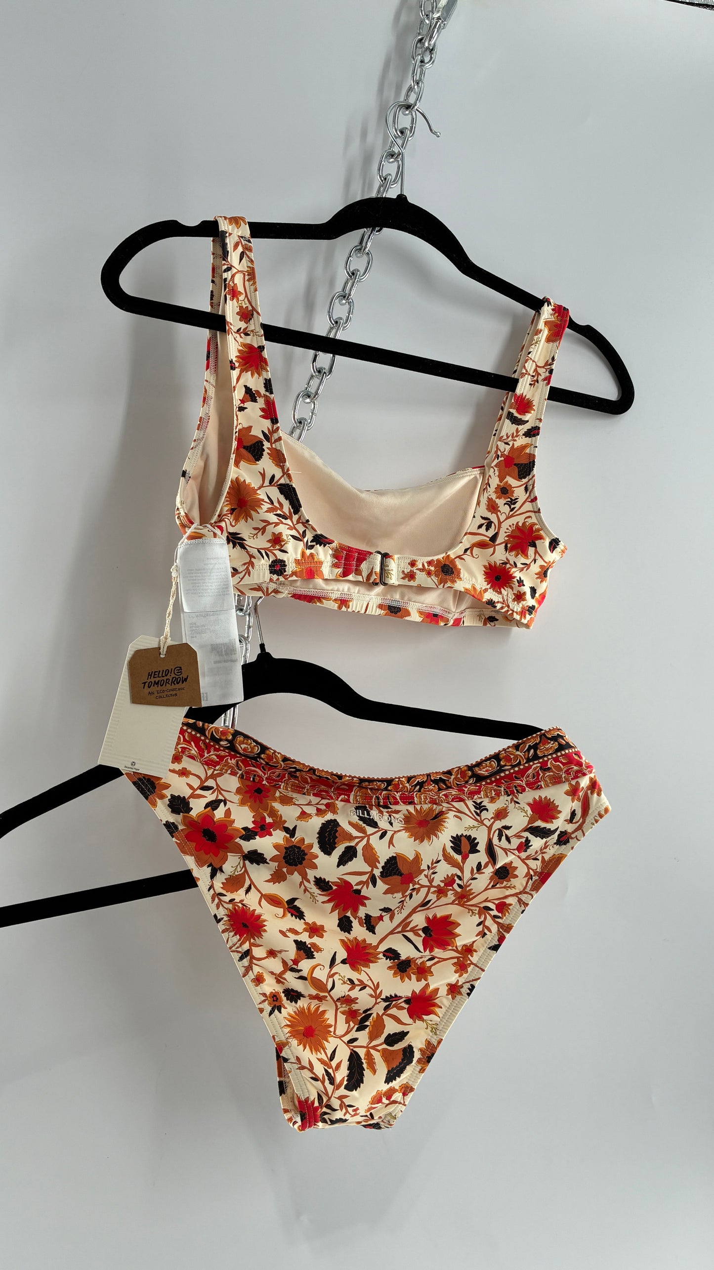 BILLABONG Orange Florals Swimsuit with Tags Attached (Medium)