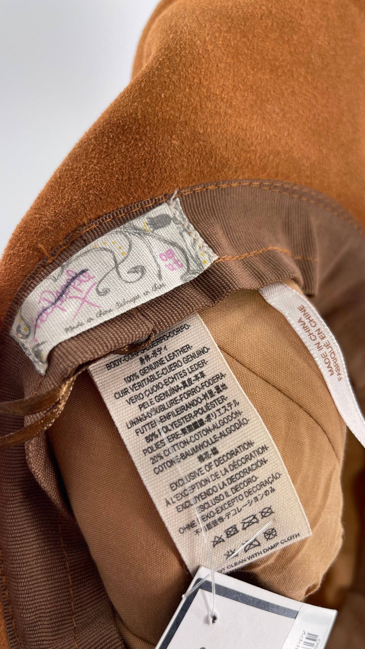 Free People Burnt Orange Suede Genuine Leather Sun Hat with Braided Belt