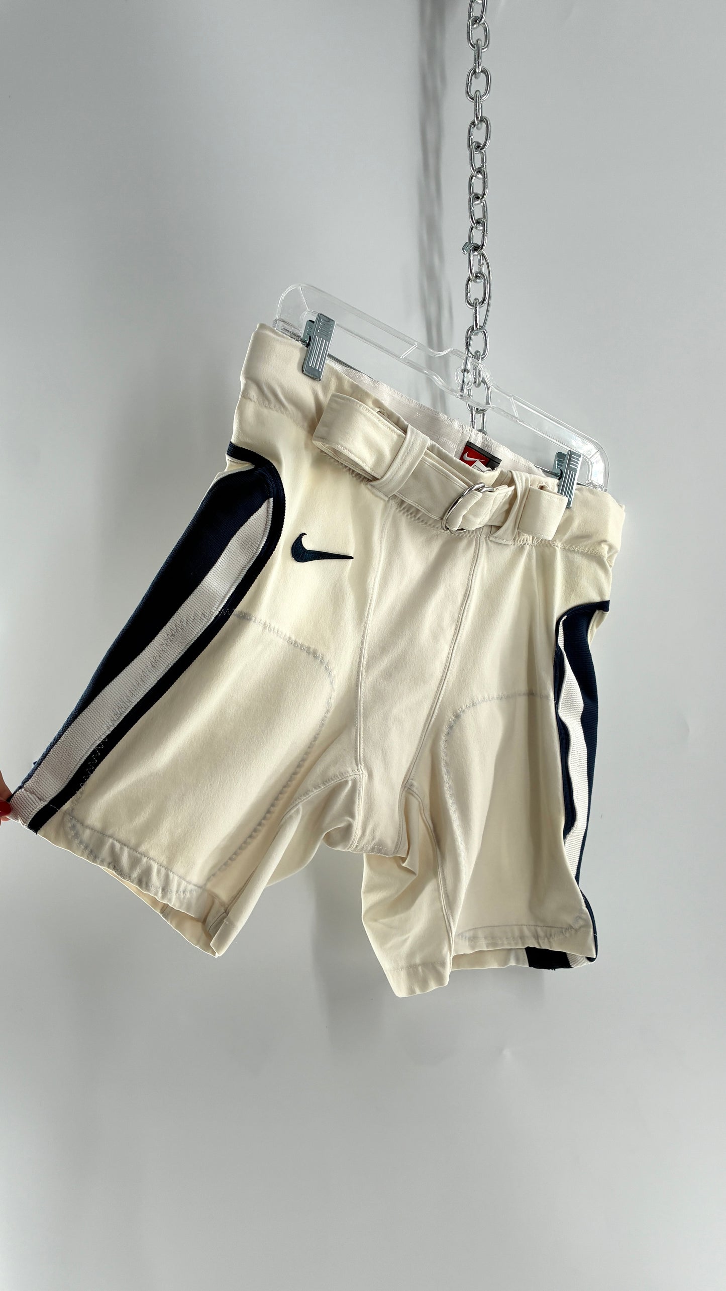 Vintage Nike Off White Distressed Football Belted Shorts (36)