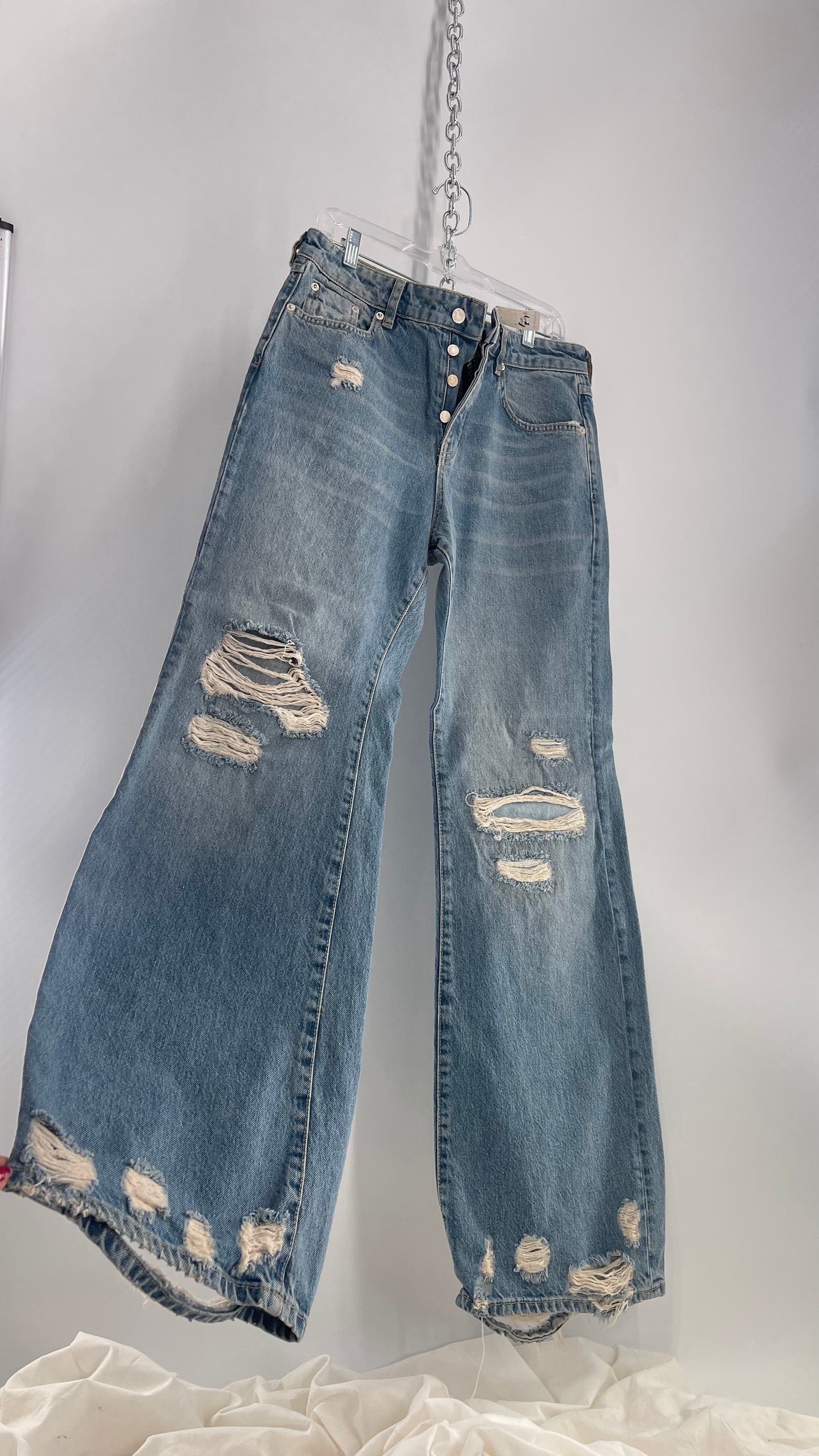 Free People Distressed Light Wash Wide Leg Jeans with Tags Attached (30)