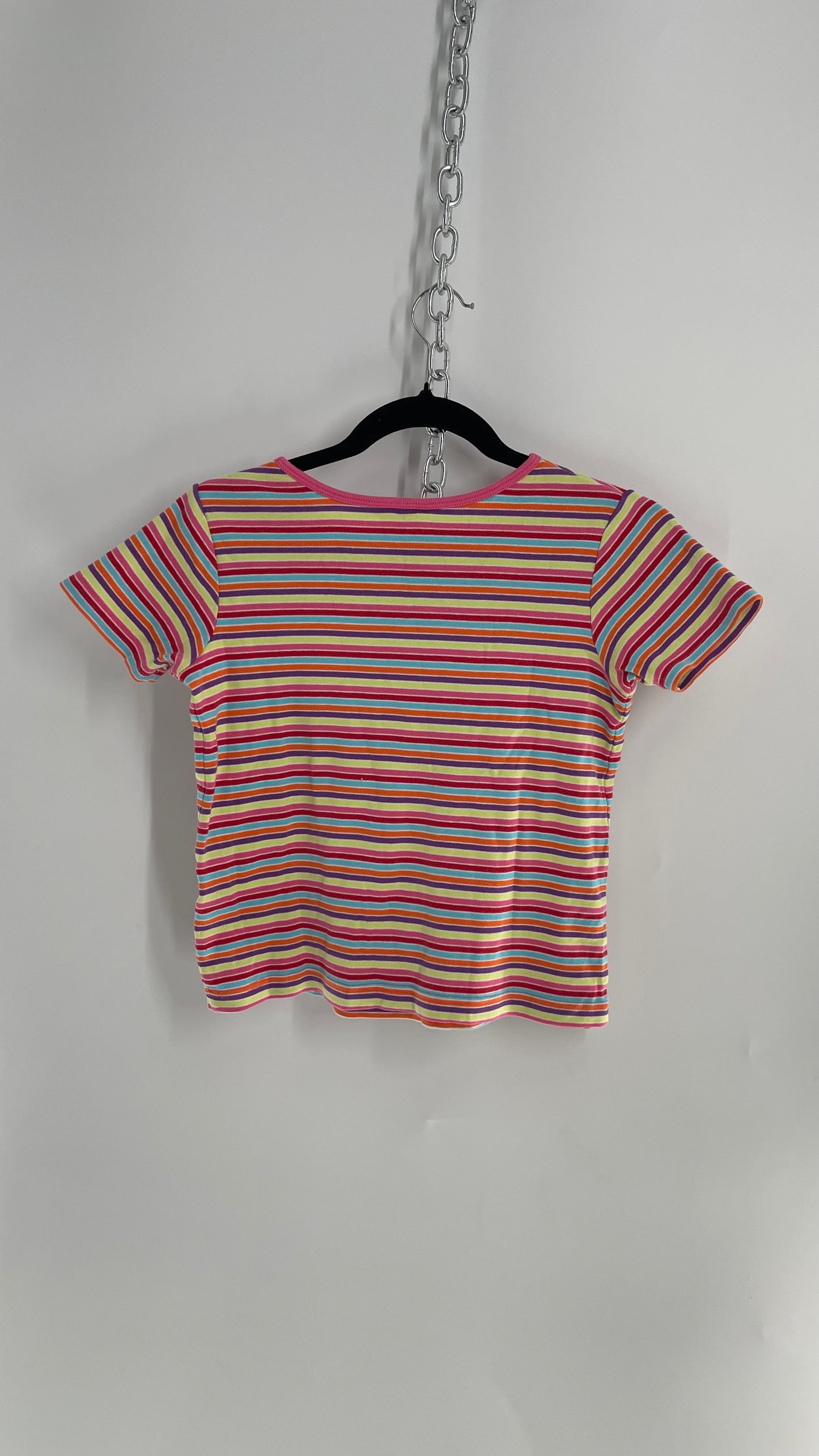 Hanna Anderson Striped Baby T with Patched Flowers (XS/S)
