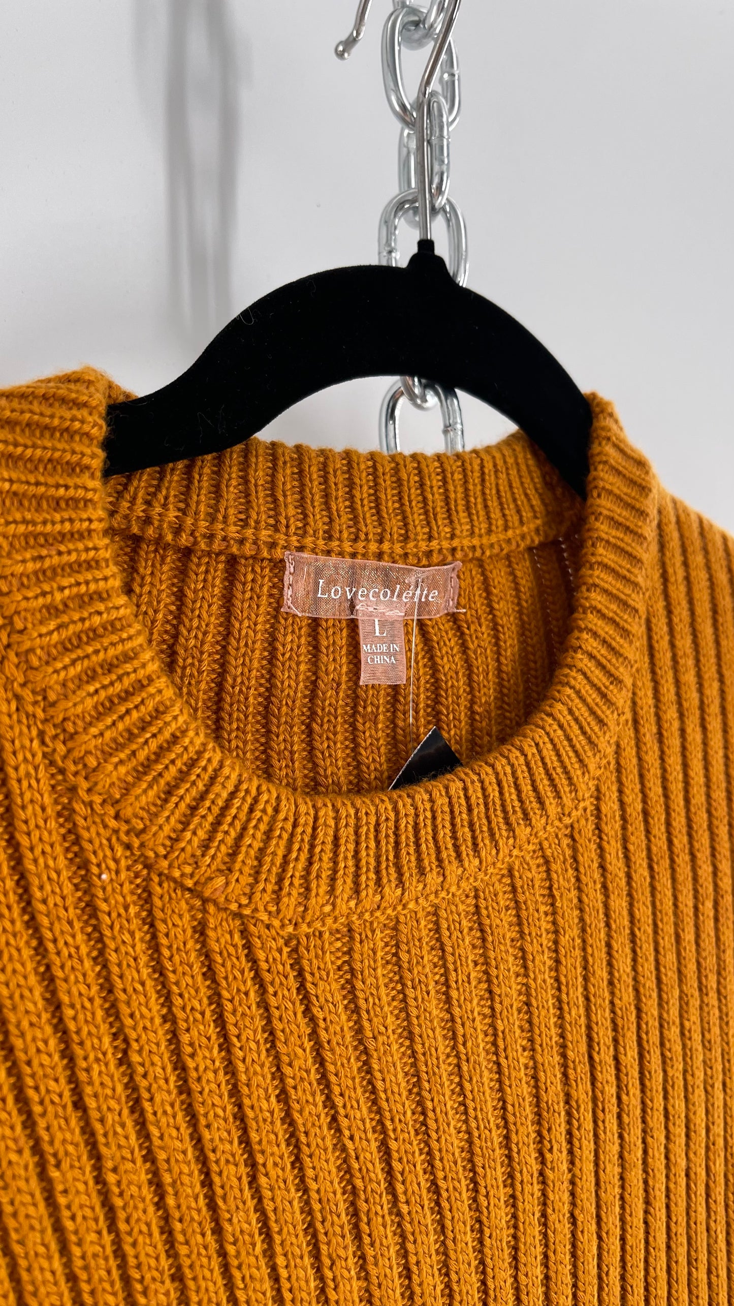 Love Colétte Mustard Sweater with Crochet Bell Sleeve (Large)