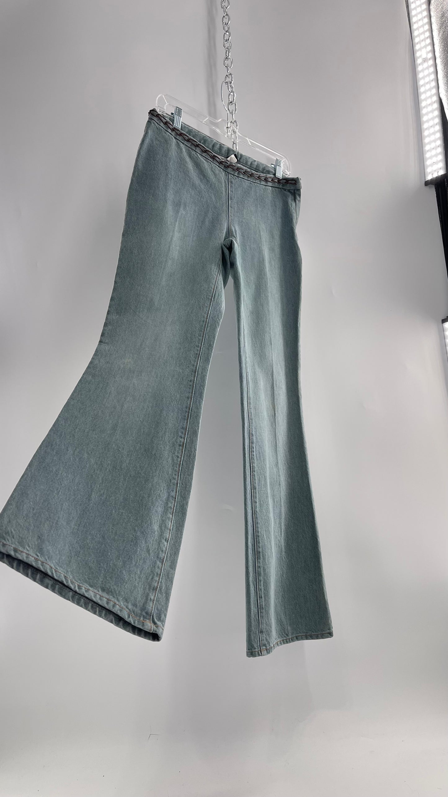 Vintage GAP Light Wash Denim Kick Flares with Bronze Chain Link Waistline (2)