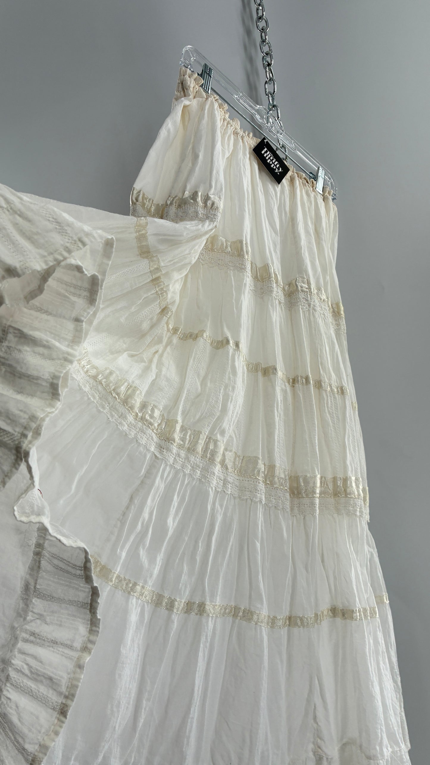 Vintage Tiered Skirt with Ribbon and Lace Trim (OS)