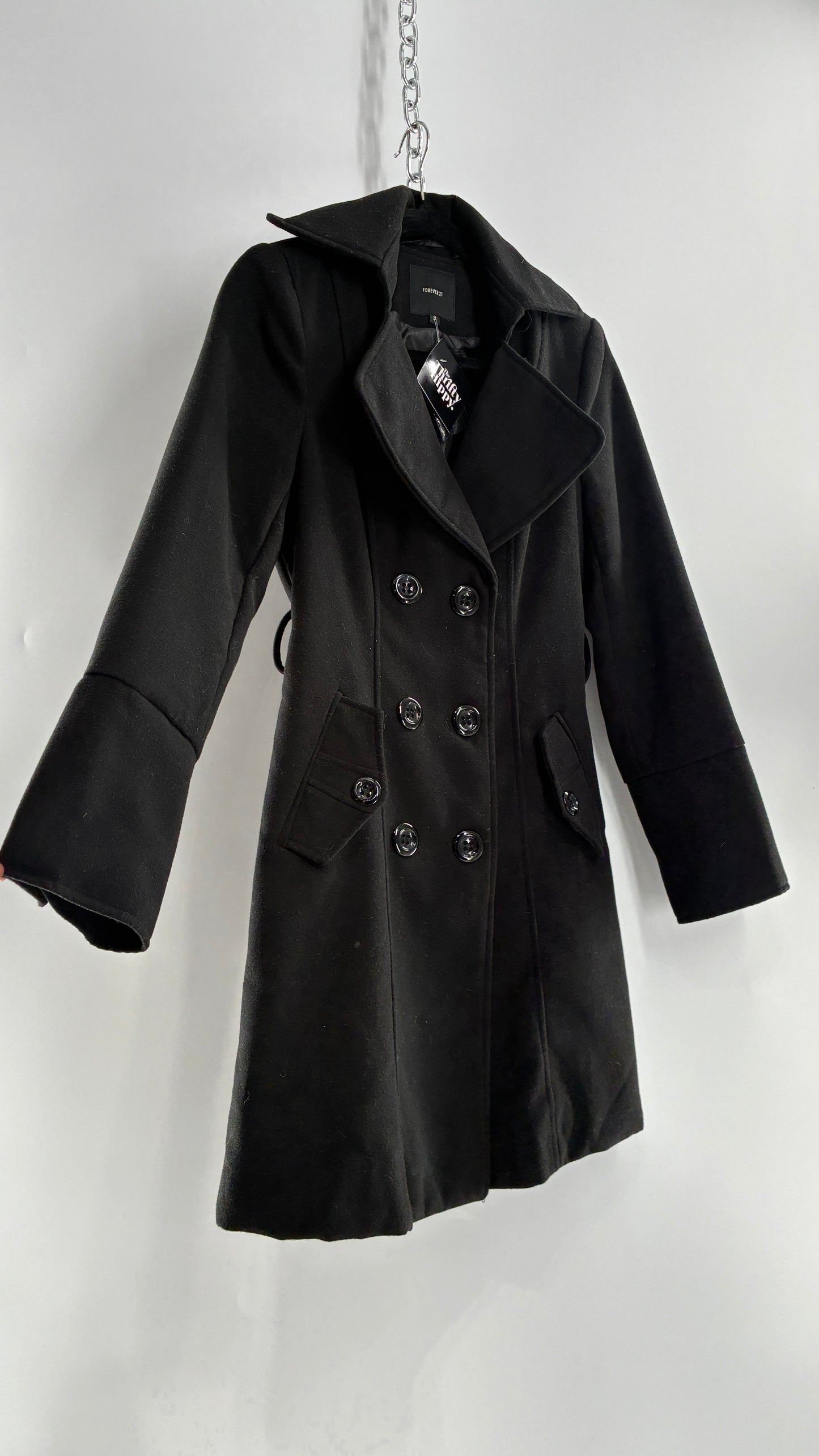 Vintage Black Double Breasted Button Coat with Button Bag (Small)