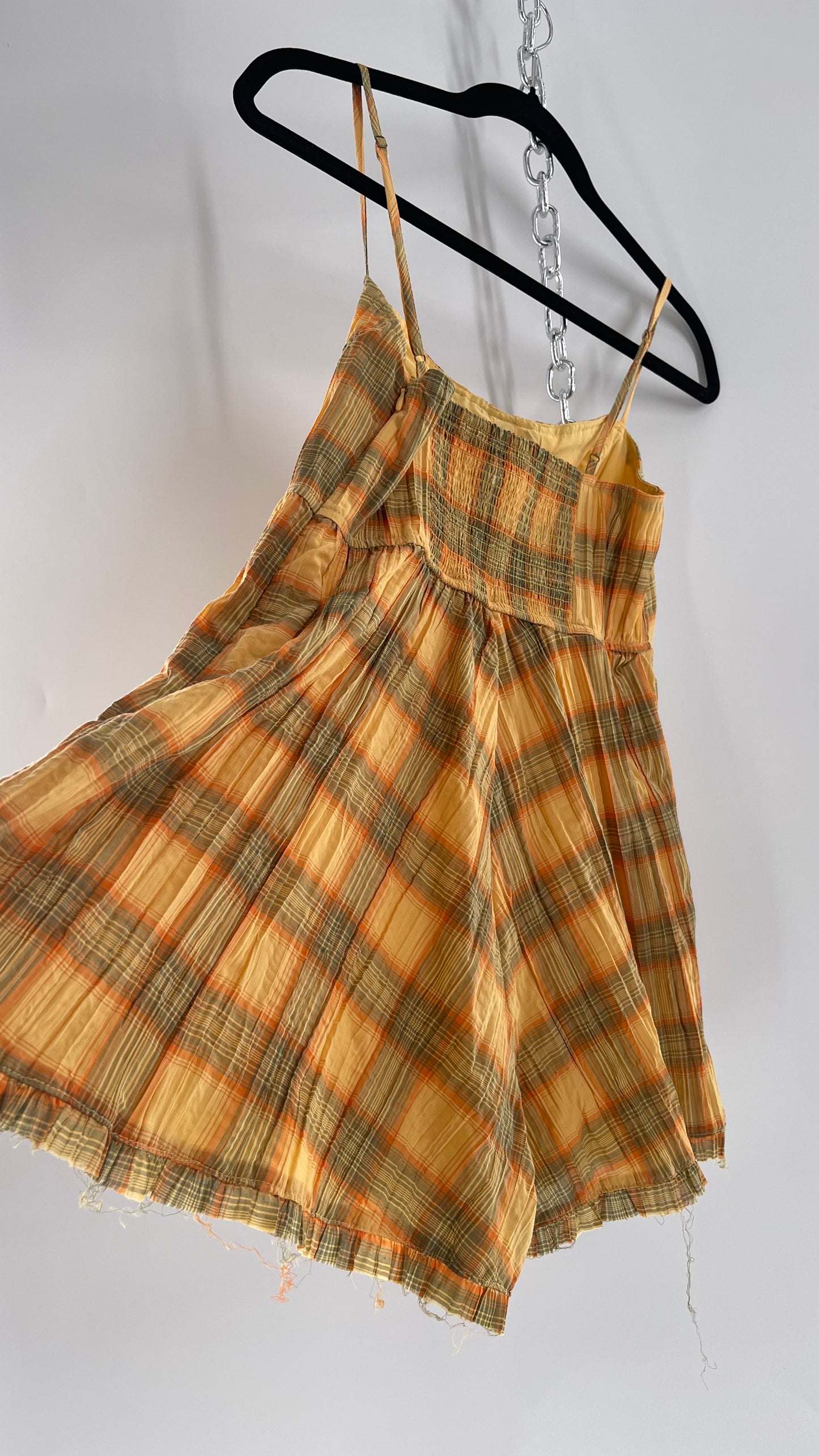 Urban Outfitters Yellow Plaid Playsuit Romper with Faux Bustier Stitching (Small)