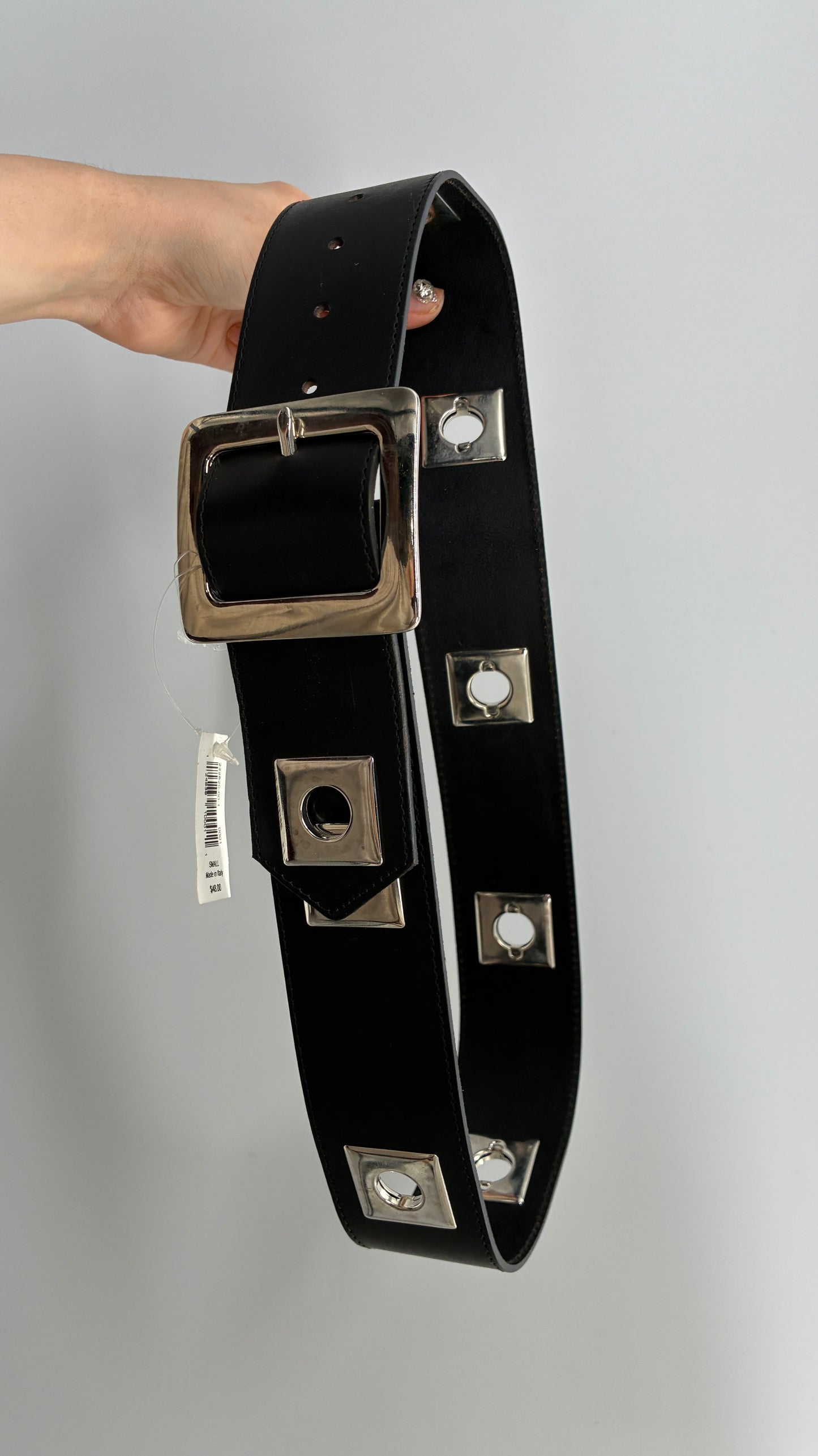 BANANA REPUBLIC Black Thick Leather Belt with Heavy Metal Details, Exaggerated Buckle, and Tags Attached (Small)