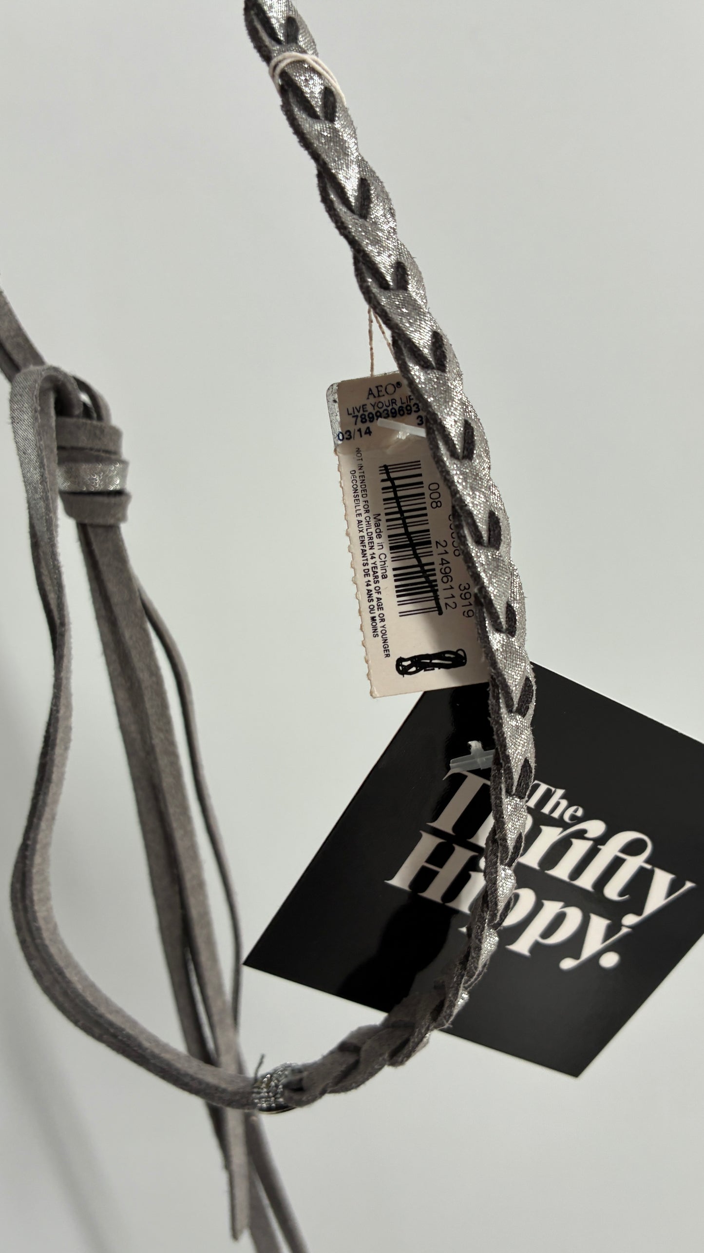 Metallic Silver Vegan Leather Braided Headband with Tags