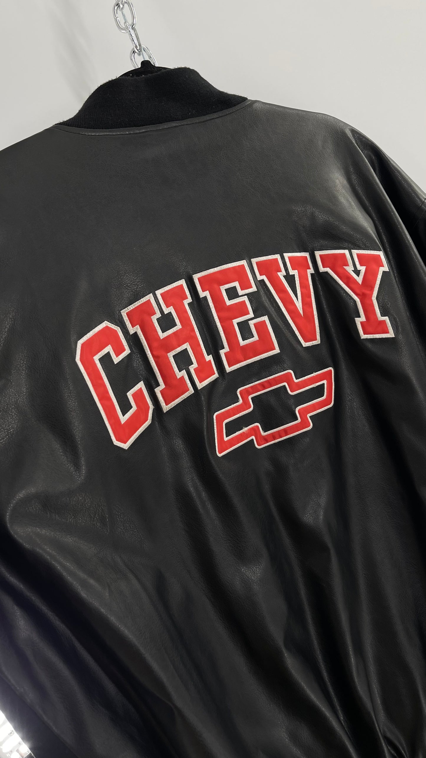 Vintage Chevy Racing Varsity Bomber Jacket with Red Logo Embroidery (Large)