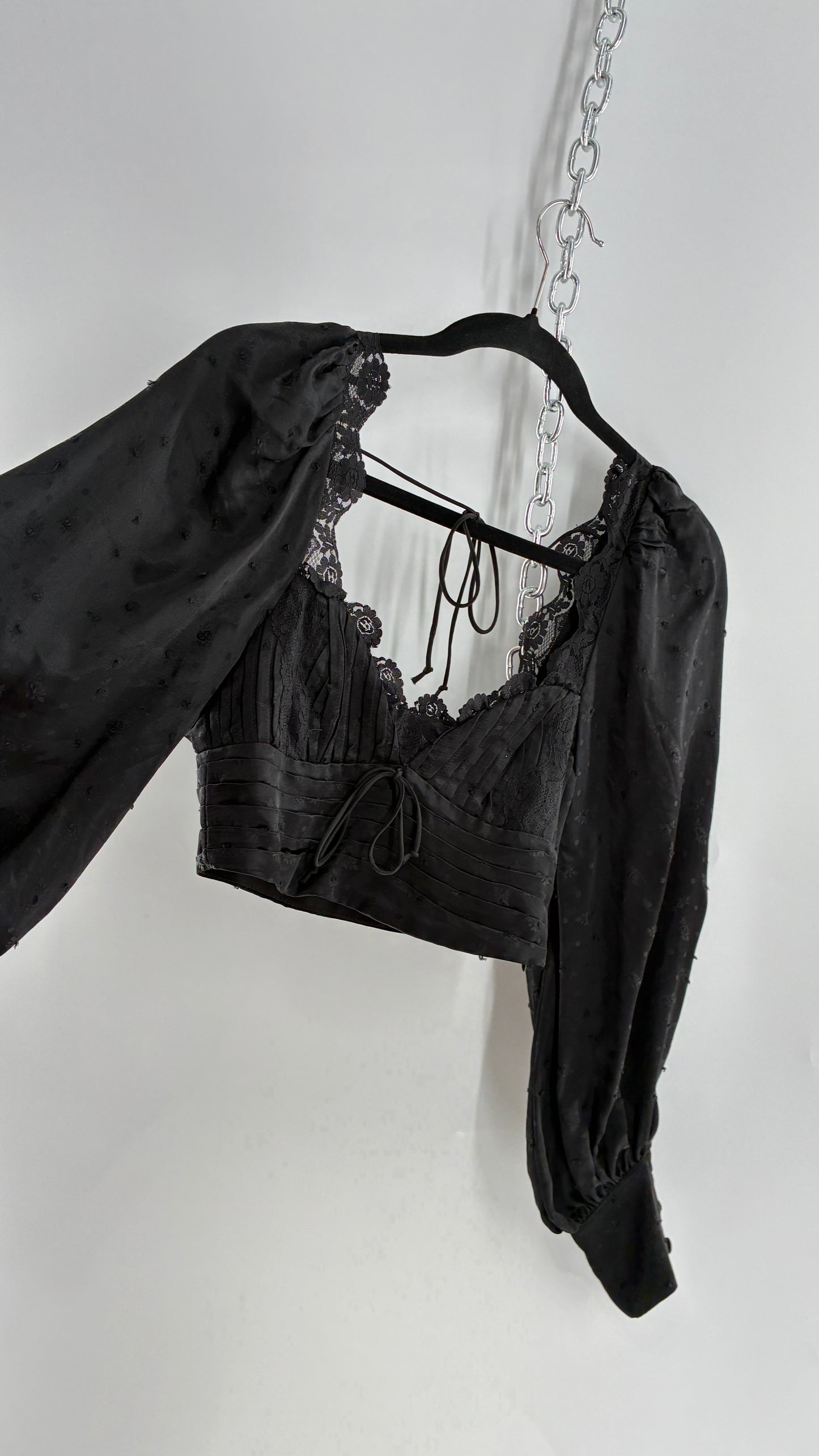 For Love & Lemons Liz Black Balloon Sleeve Ruched Bodice Blouse (XS)