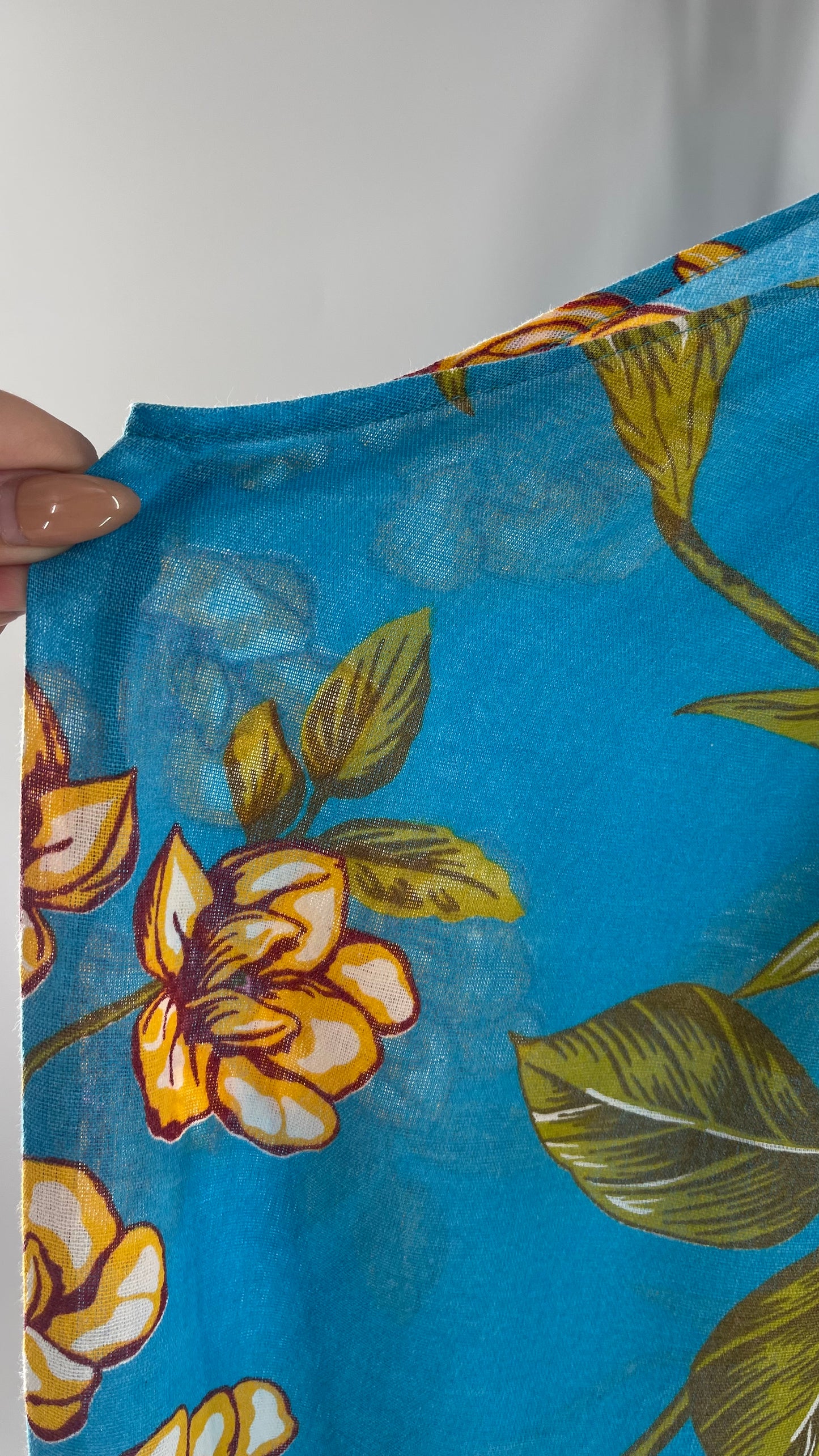 Handemade Brazilian Color Blocked Blue/Orange Floral Maxi (One Size)
