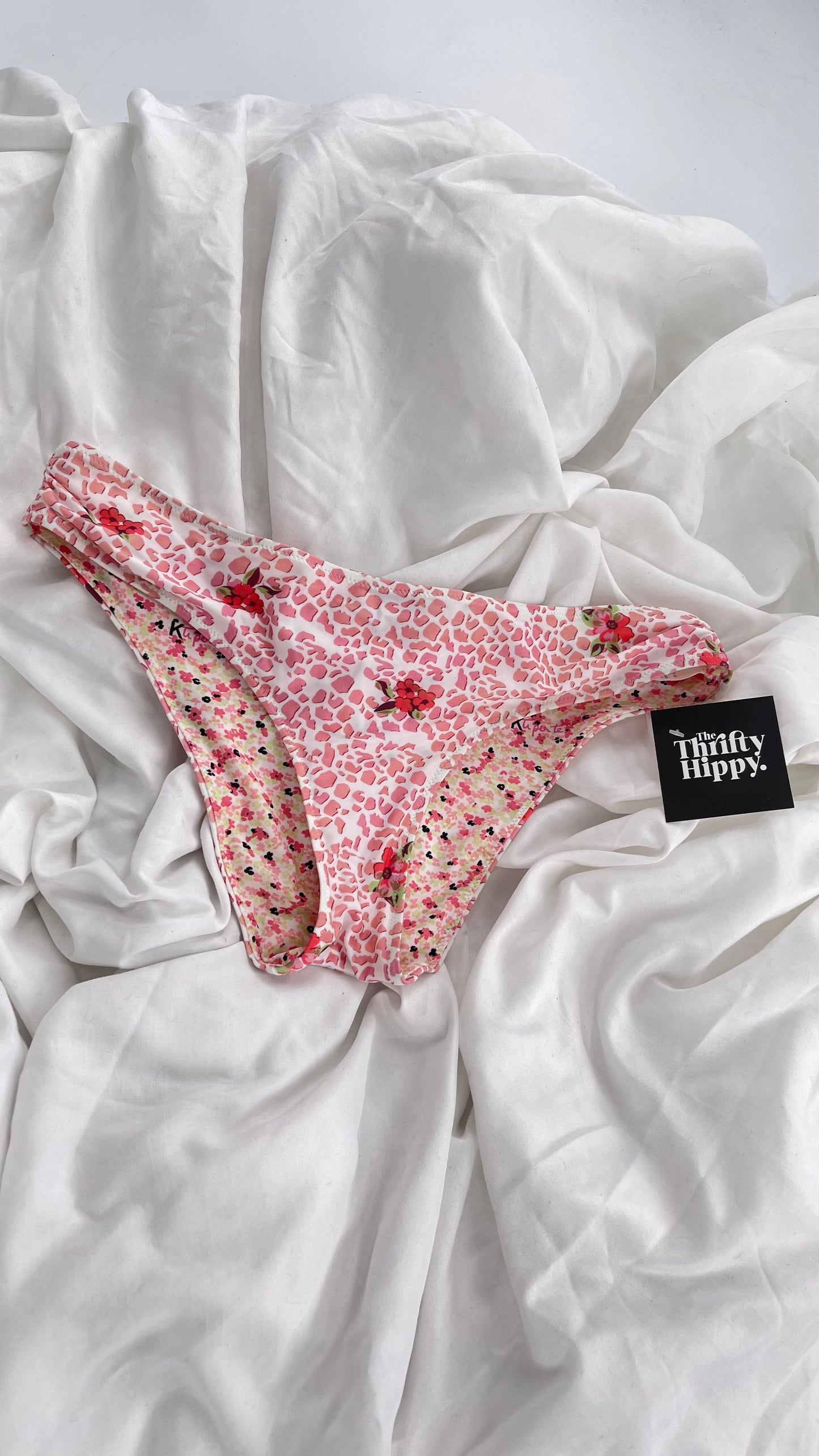 K ti per te Reversible Pink Floral Animal Print Swim Bottoms (Large)