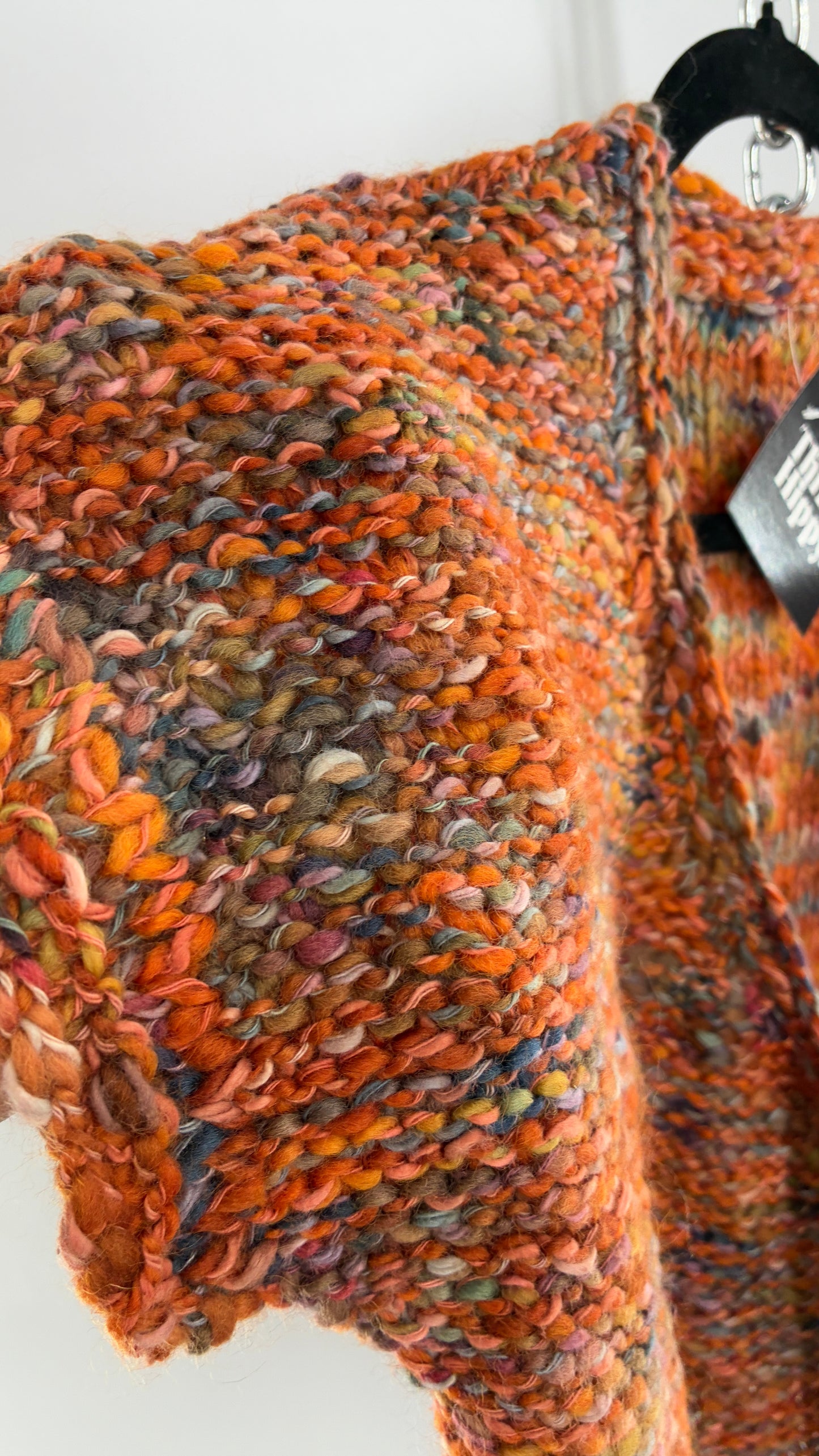 Vintage Hand Knit Burnt Orange Shrug Cape