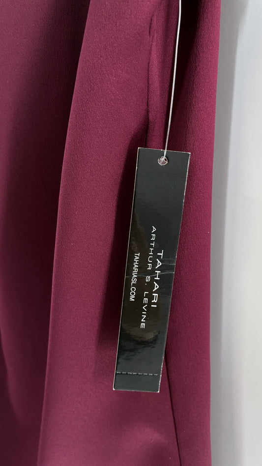 TAHARI Plum Tie Through, High Neck Tunic with Tags (Small)