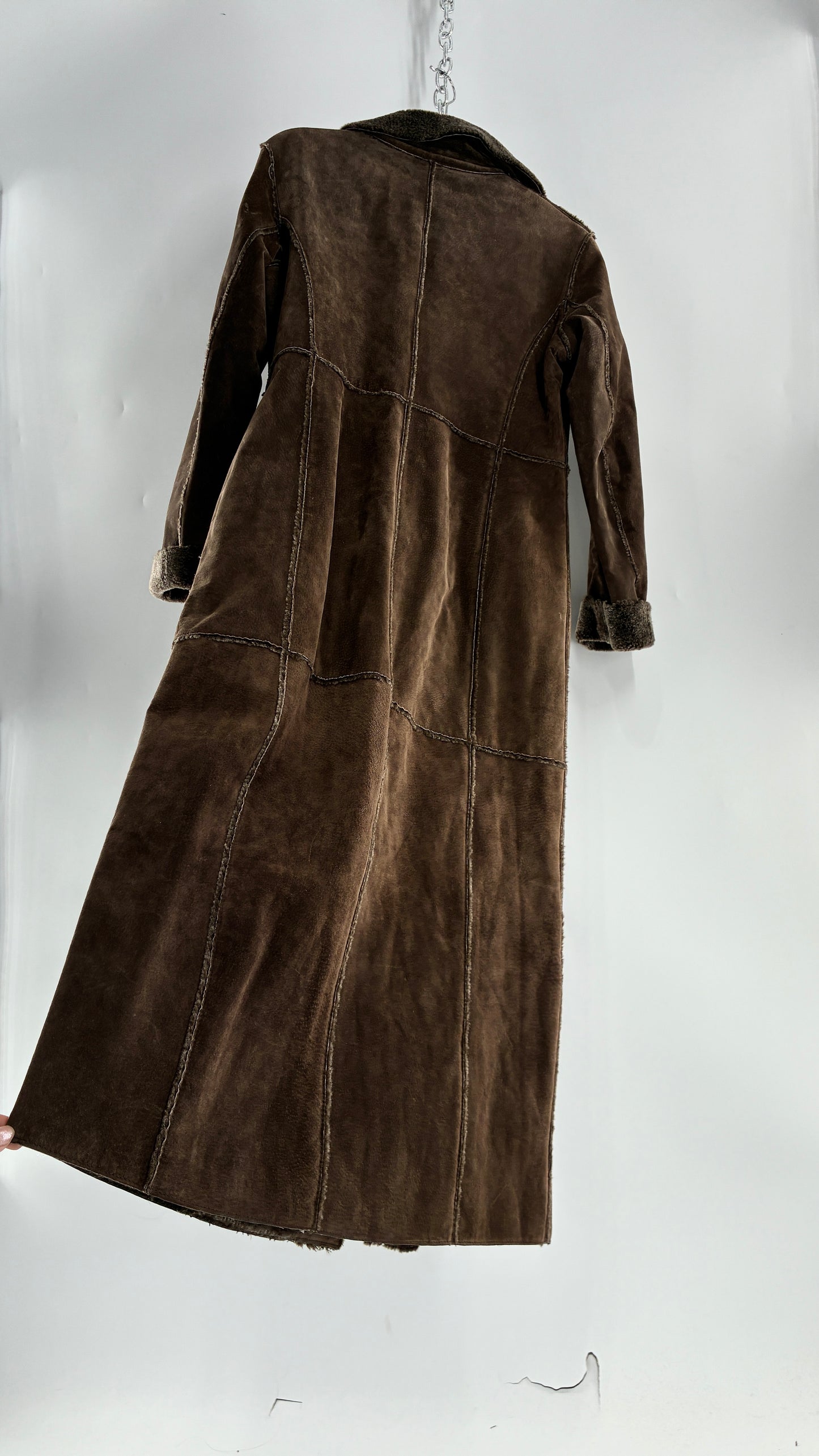 Vintage WINLIT Brown Full Length Paneled Suede Leather Coat (Small)