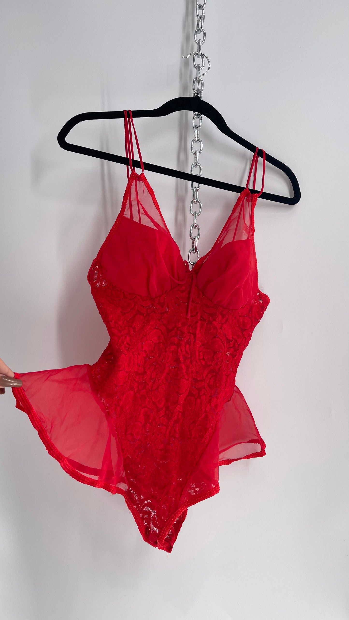 Vintage Red Lace Bodysuit (Medium)