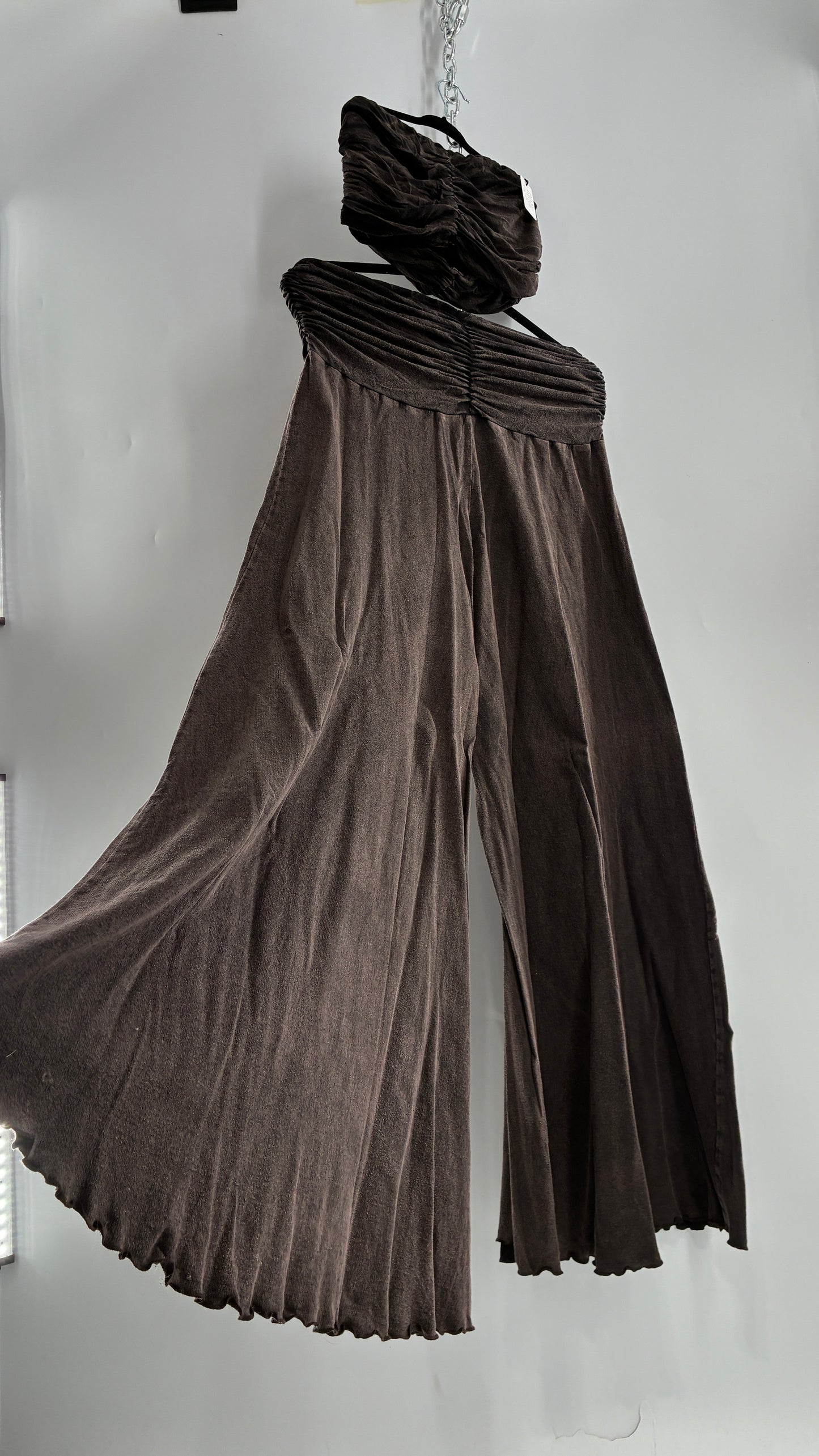 Free People Acid Wash Style Ruched Tube Top And Ultra Wide Leg Pant Set with Tags Attached (L)