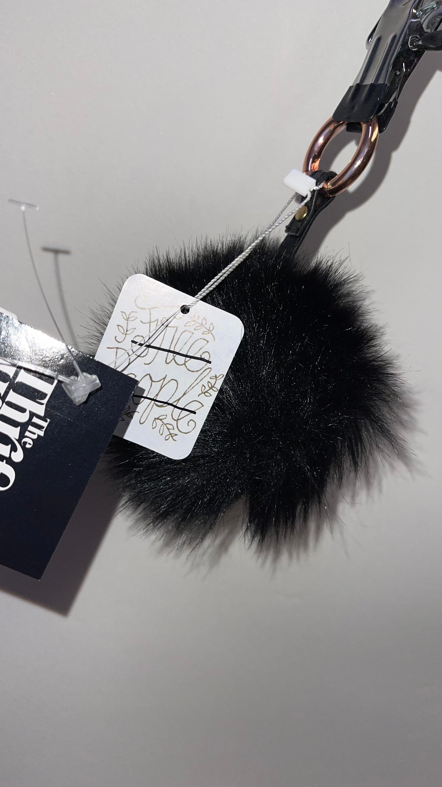Free People Black Pom Pom Keychain with Star Strap