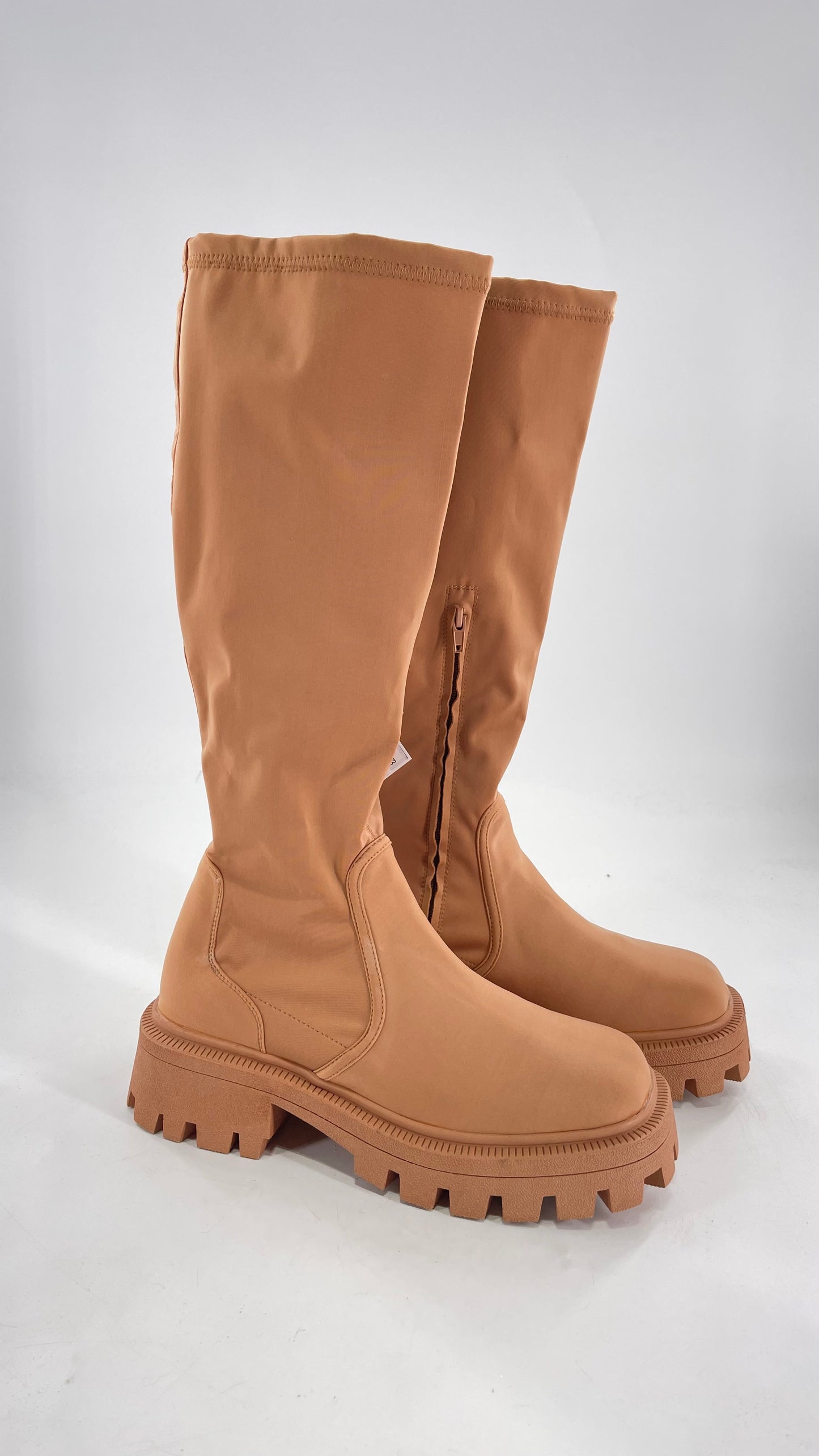 Urban Outfitters Tan Knee High Square Toe Sock Boot (8)
