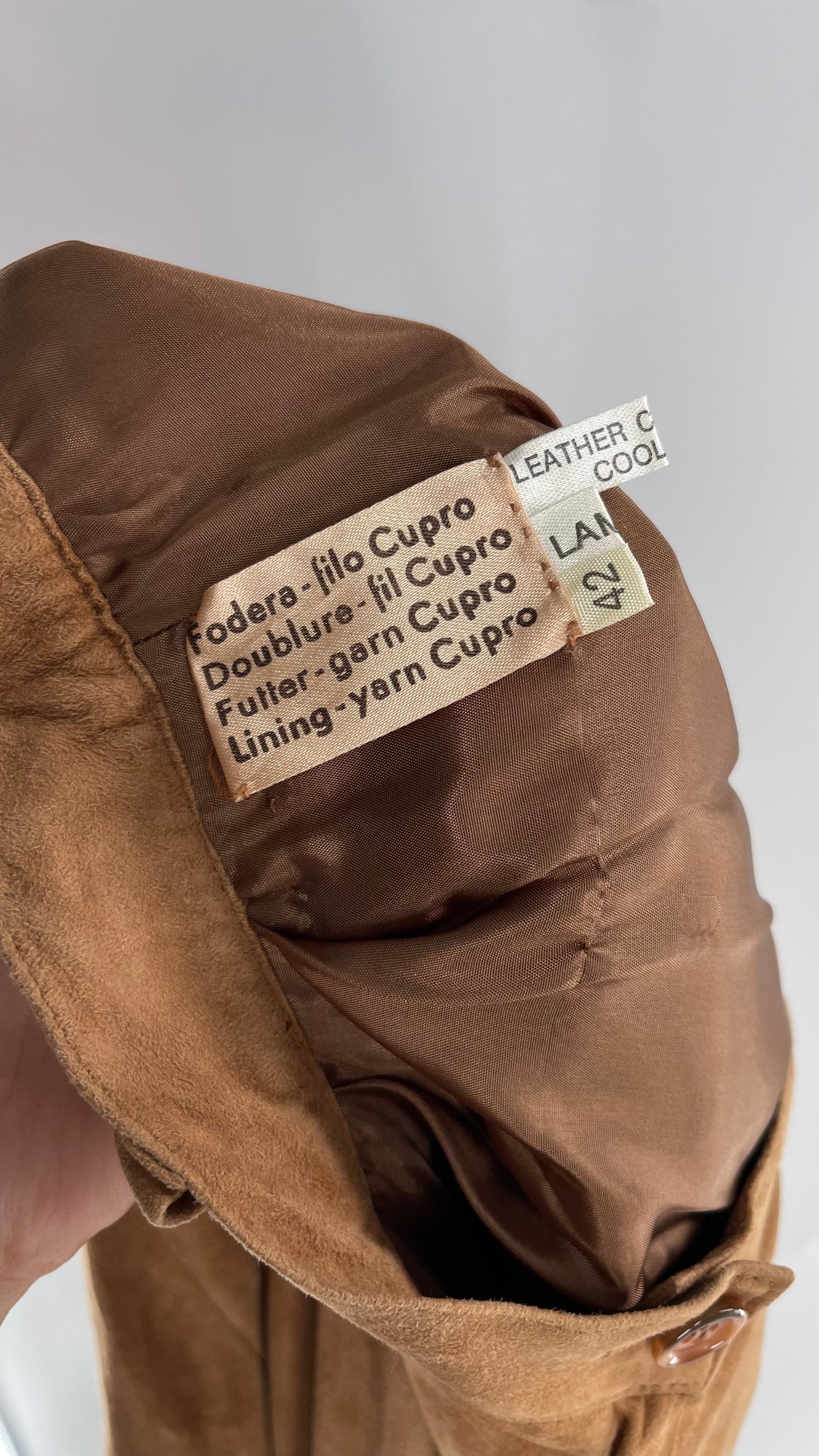 Vintage Lina Lee Tan Suede, Thin Lamb Leather Straight Leg Trouser (42)