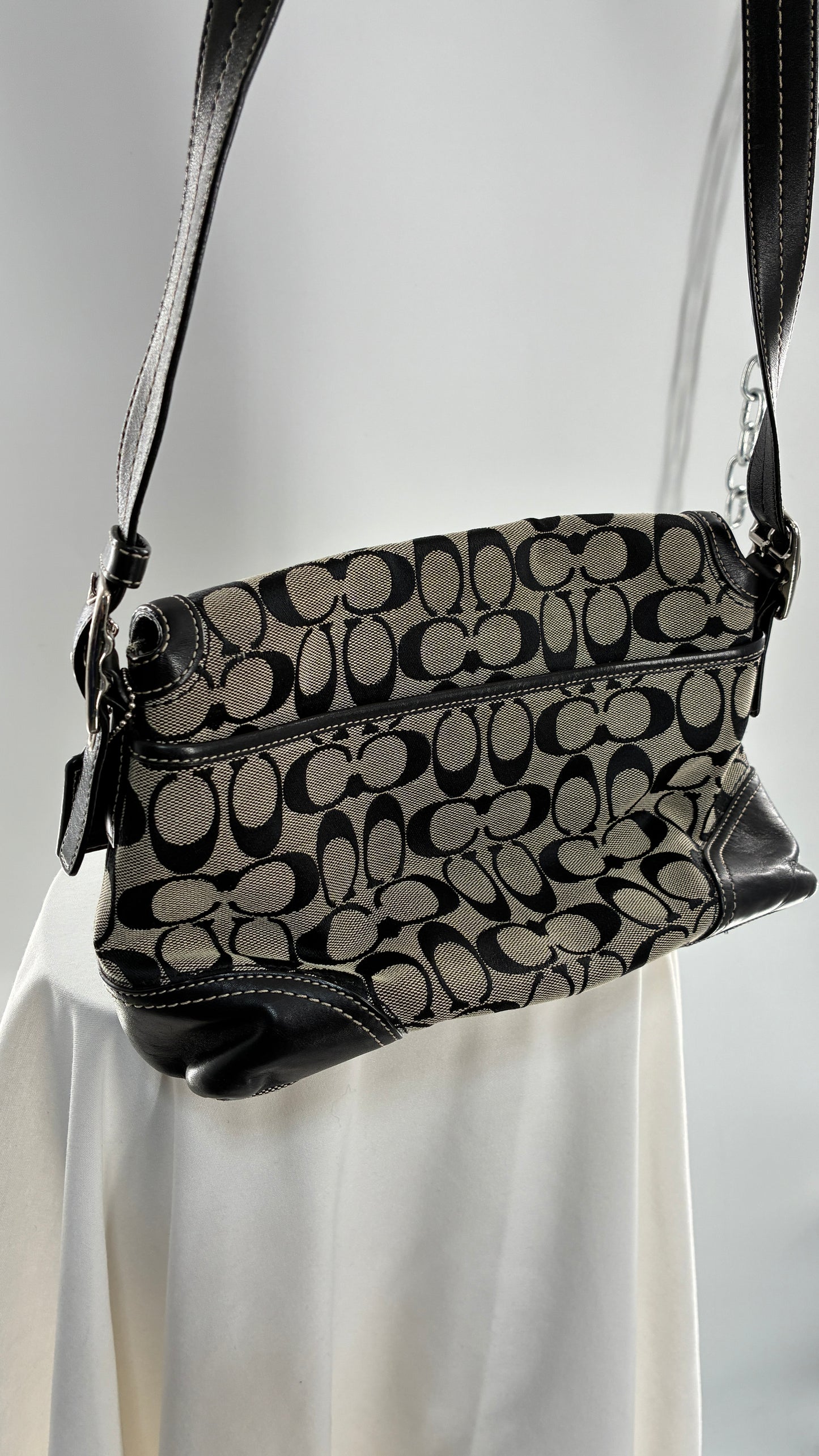 Vintage COACH Hampton Gray and Black Monogram Shoulder Bag