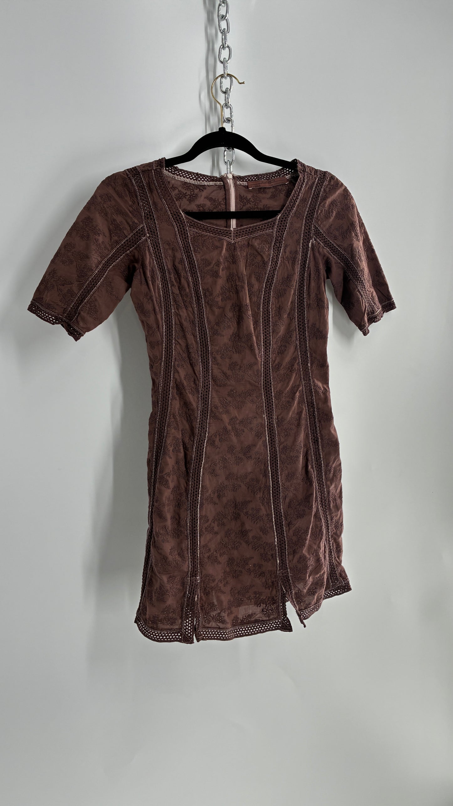 ALSAINTS Embroidered Brown Cotton Bodycon Mini Dress (4)