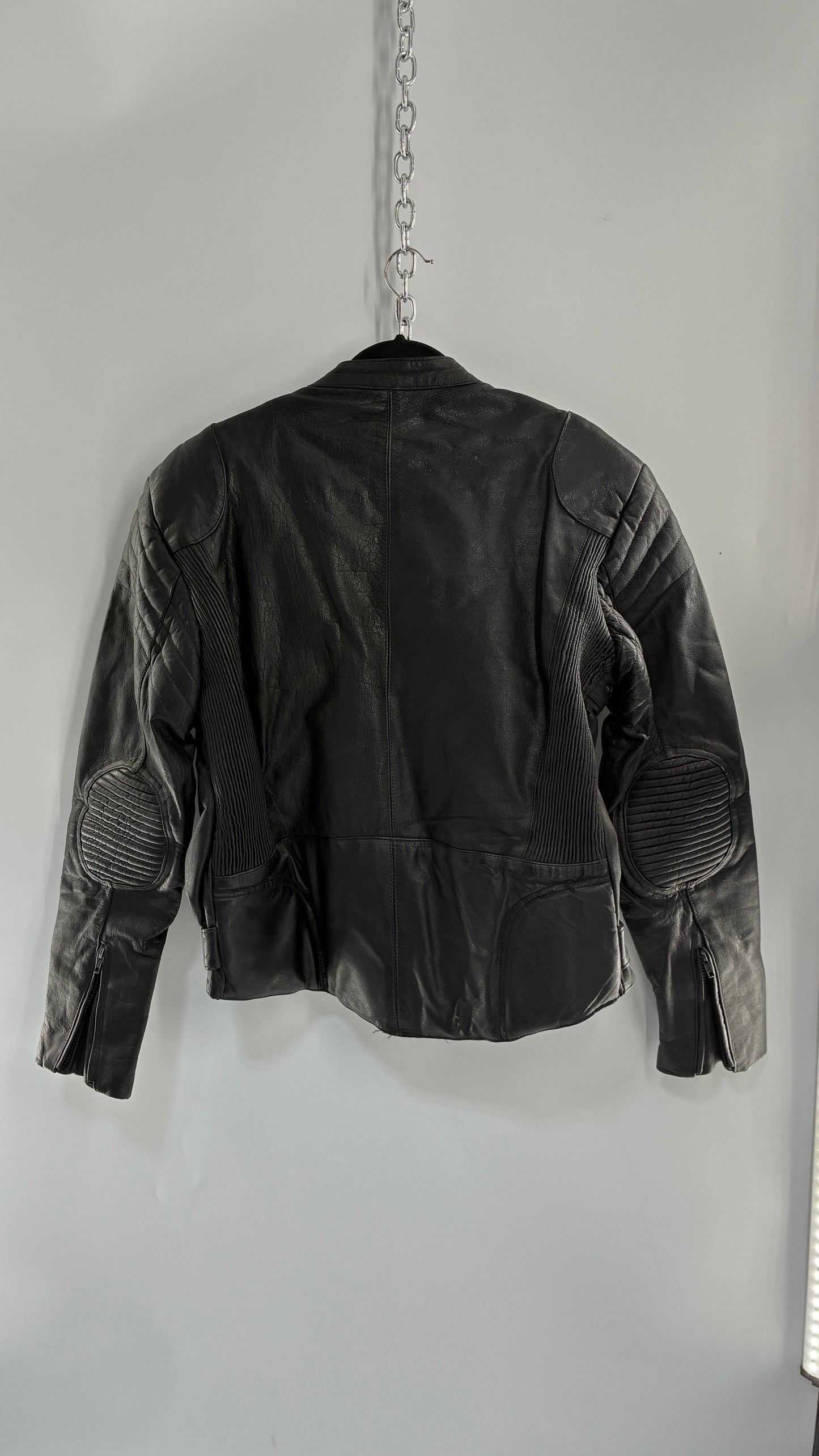 Vintage PROTECH Black Leather Motorcycle Jacket (46)