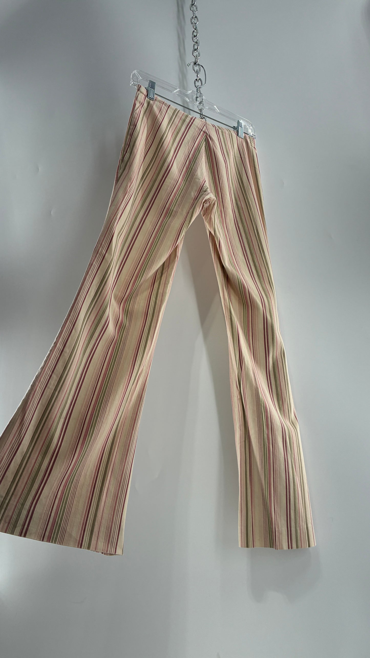 Rare Vintage TARK ‘1 Ultra Low Rise Pink and Green Striped Kick Flares