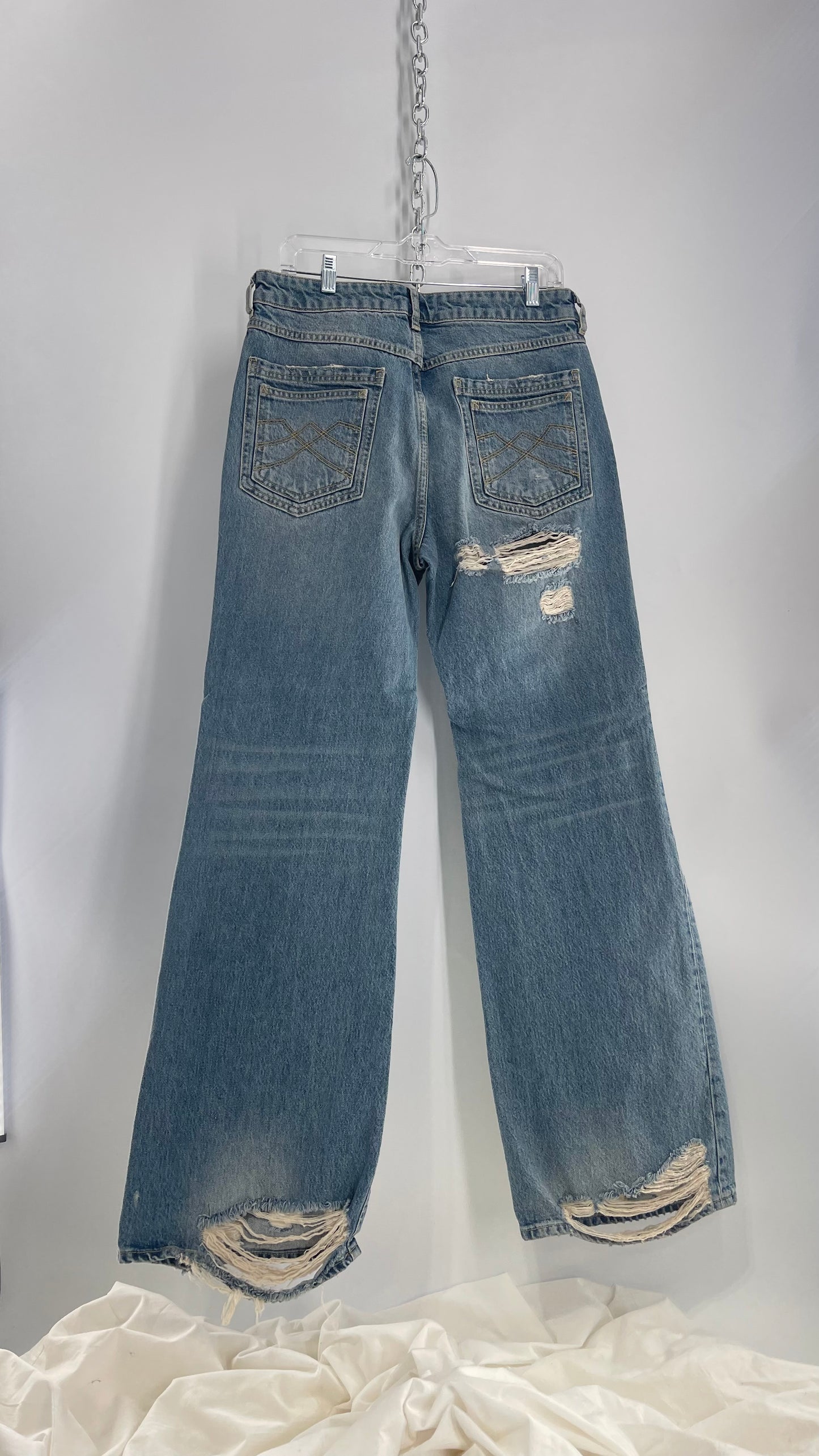 Free People Distressed Light Wash Wide Leg Jeans with Tags Attached (30)