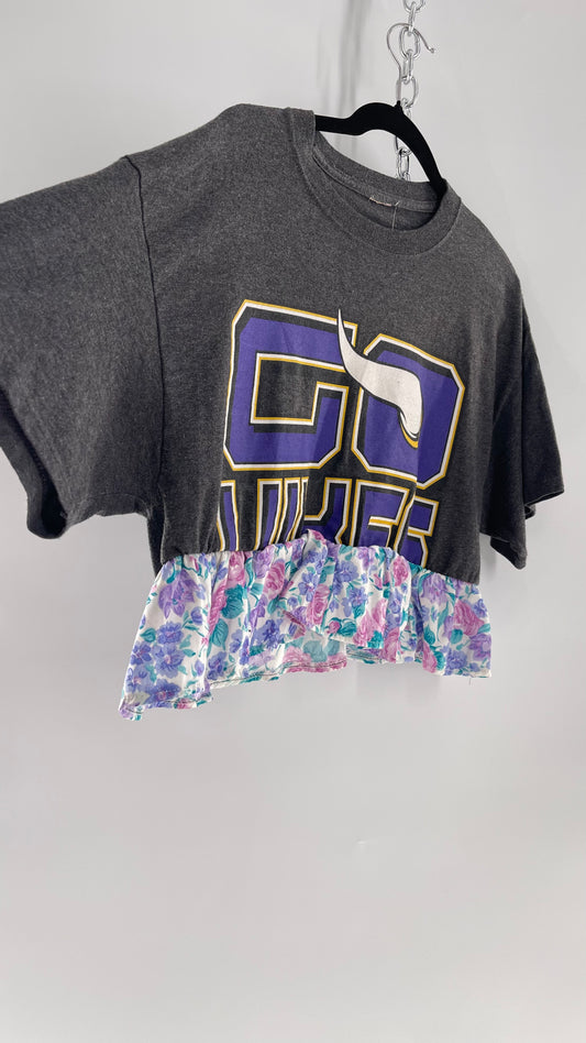 Urban Outfitters Reworked Go Vikings Sports T with Floral 80s Ruffle (M)