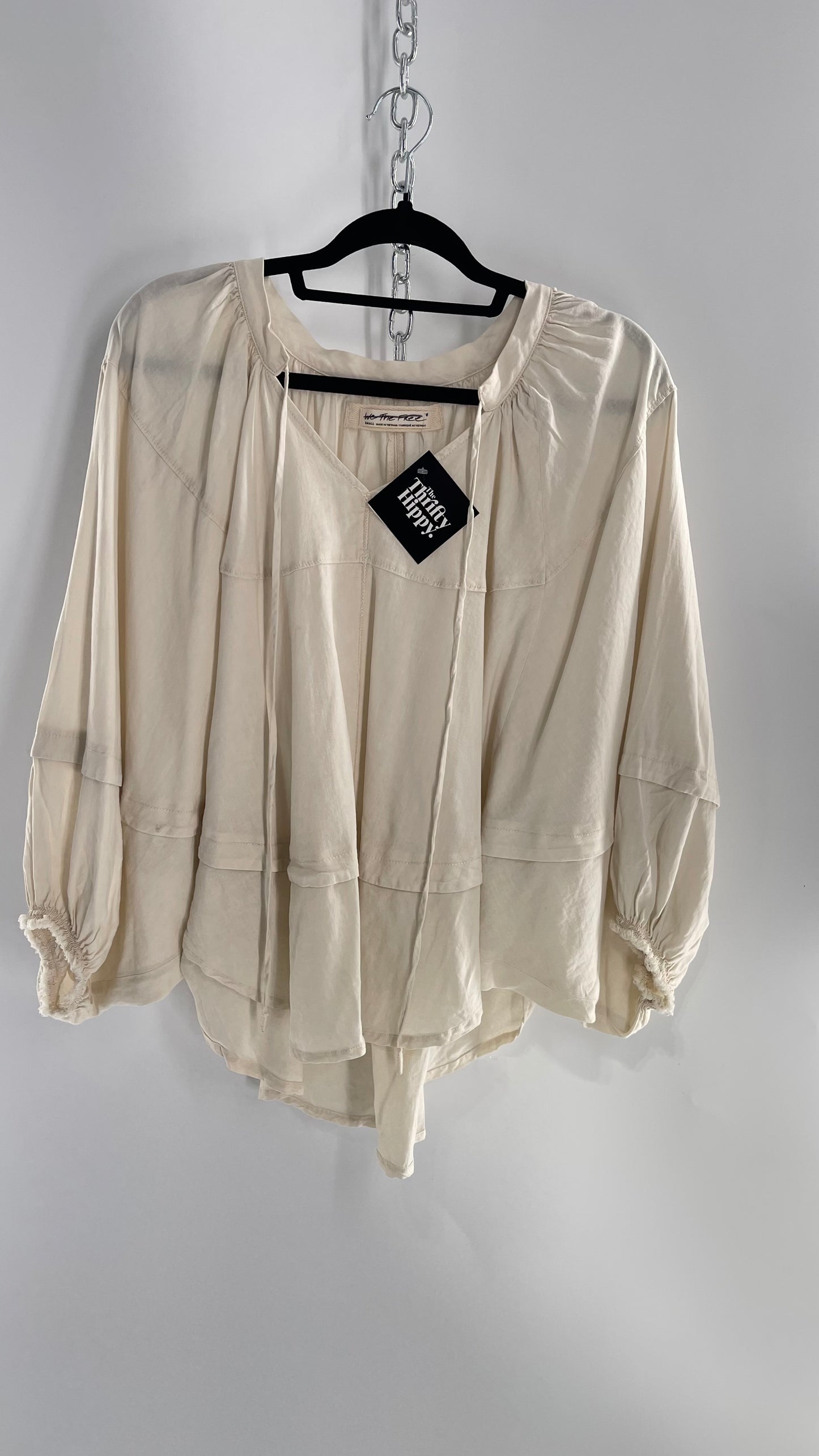Free People Beige Off White Billow/ Prairie Sleeve Cape Blouse (Small)