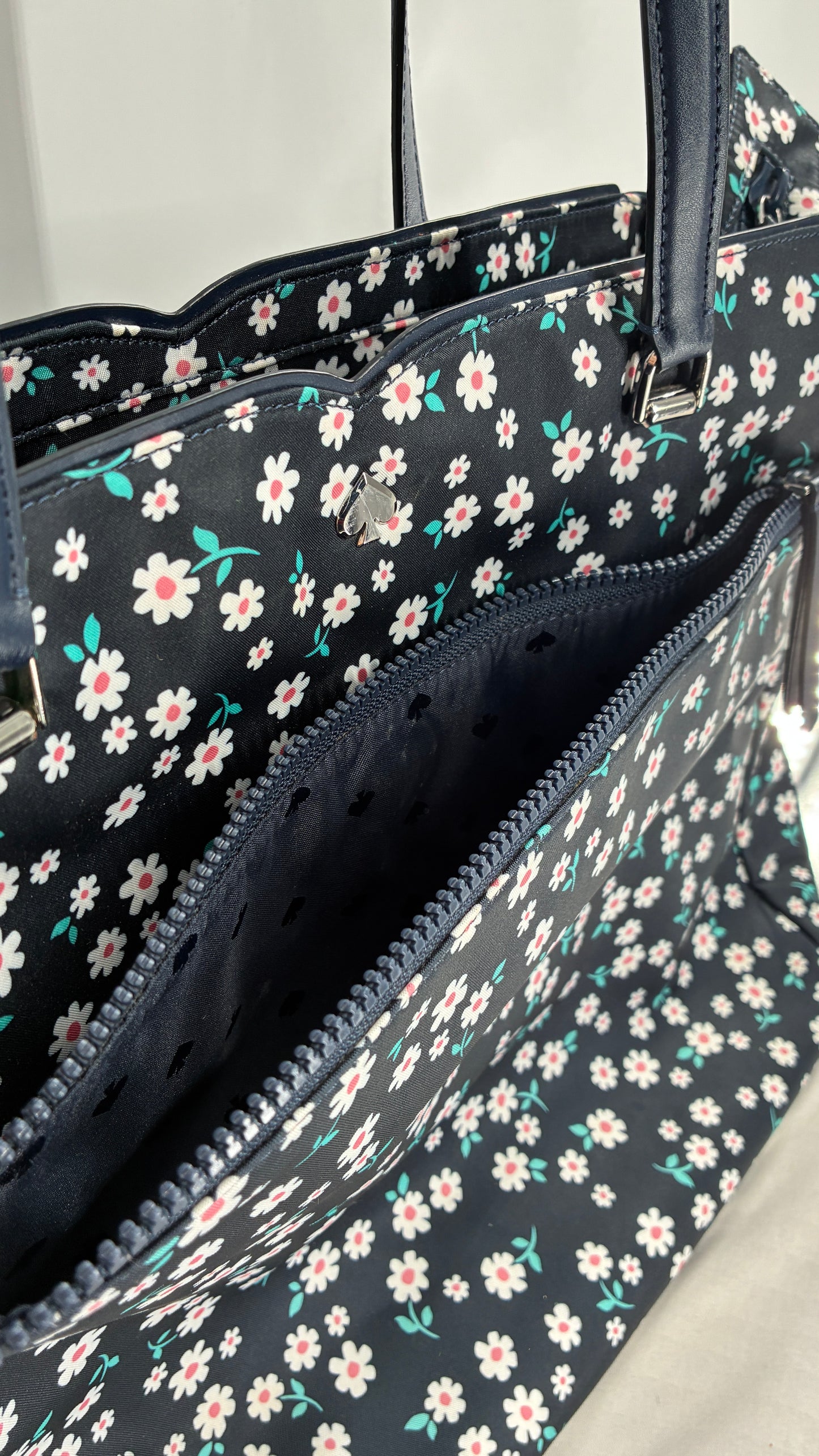 Kate Spade Jae Fleurette Navy Blue Floral Large Tote Bag