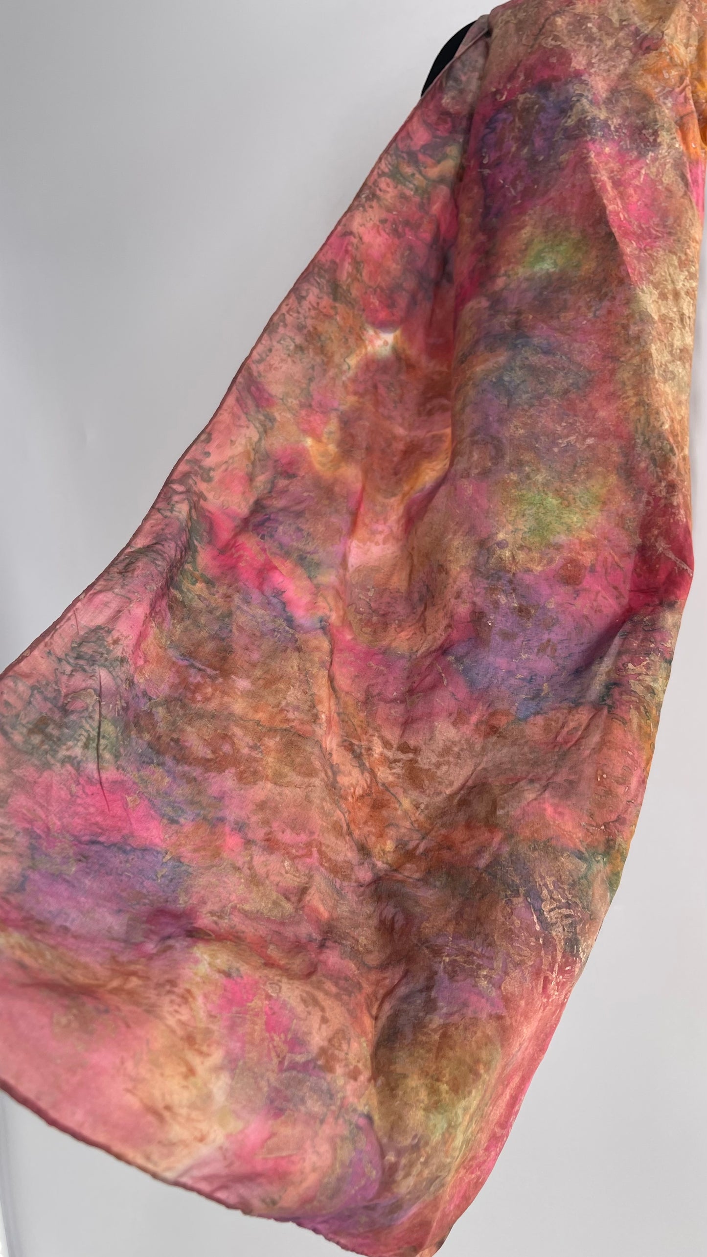 Vintage 100% Silk Damask Watercolor Gold Shimmer Scarf